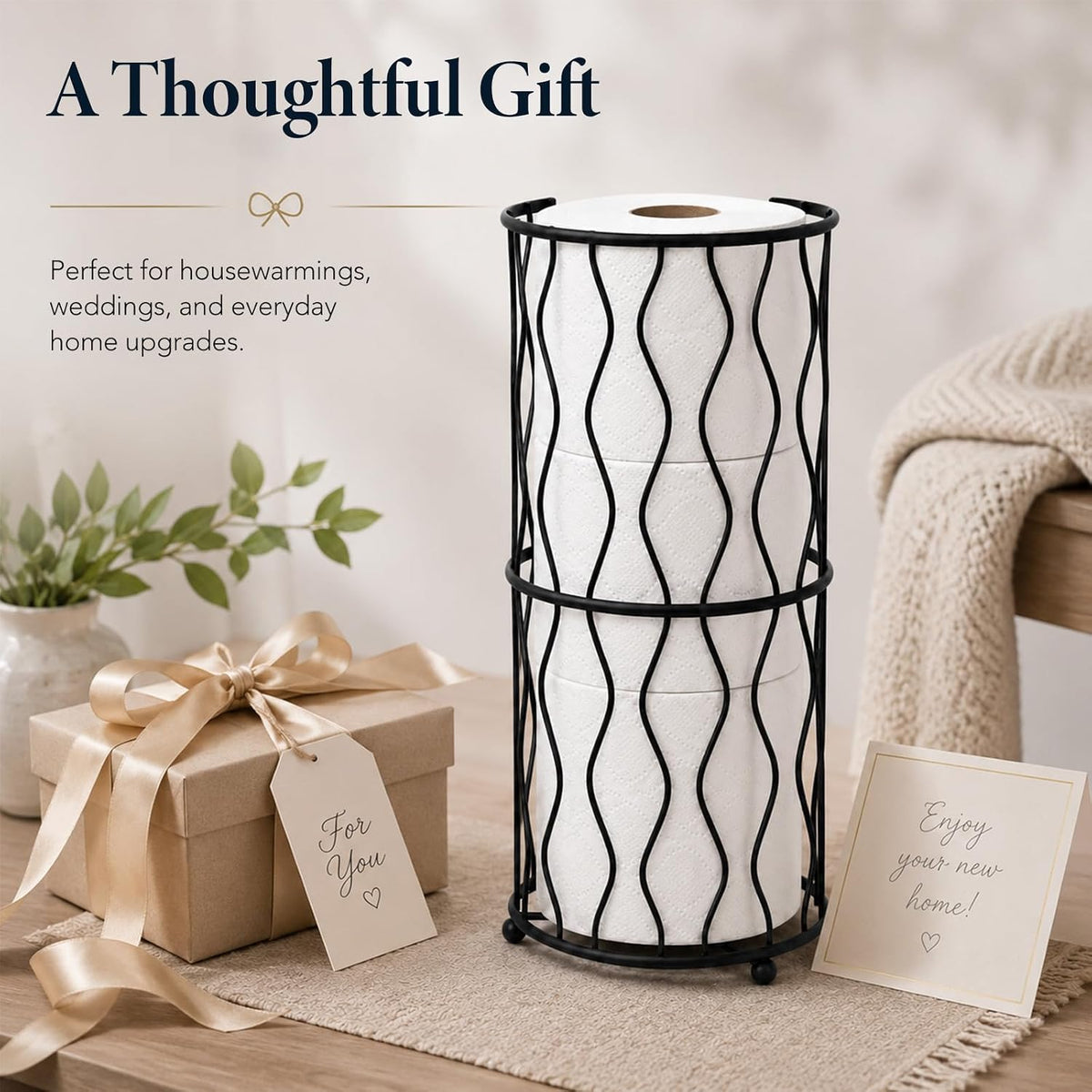 Modern Metal Freestanding Toilet Paper Roll Holder Stand and Dispenser with Storage for 3 Rolls of Reserve Toilet
