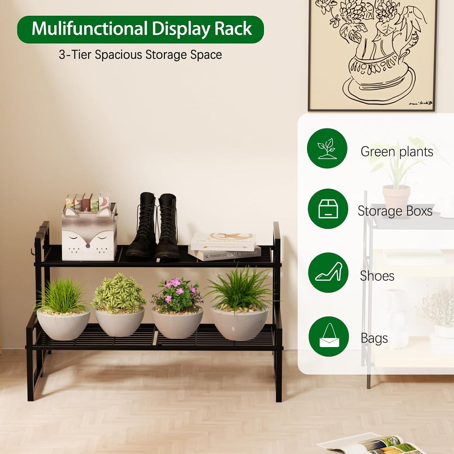 Garden 4 you 2-Tier Metal Plant Stand, Stackable Heavy Duty Flower Rack | 2-tier tall design for multiple