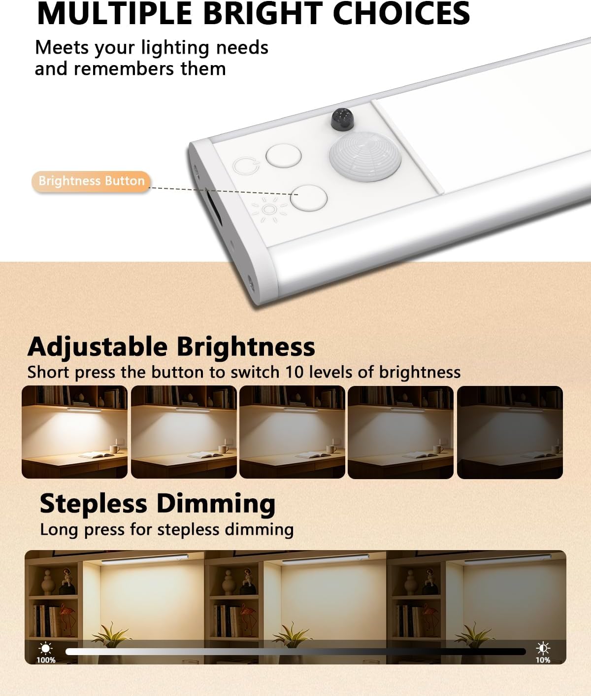 Motion Sensor Under Cabinet Lighting, RGB Light Bar with Remote,4Pack | 1500mAh Rechargeable, 15 Colors Dimmable LED
