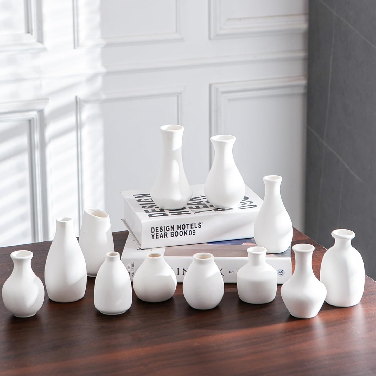 Modern mini ceramic vases / White / Set of 12