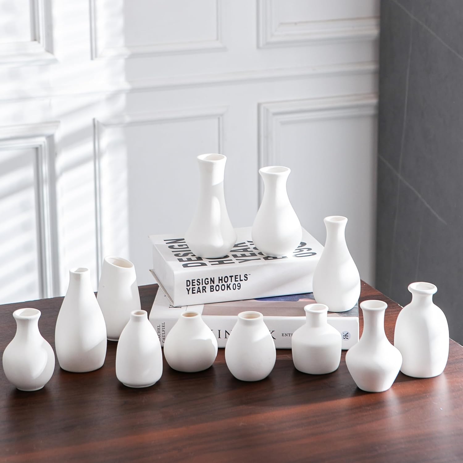 Modern mini ceramic vases / White / Set of 12