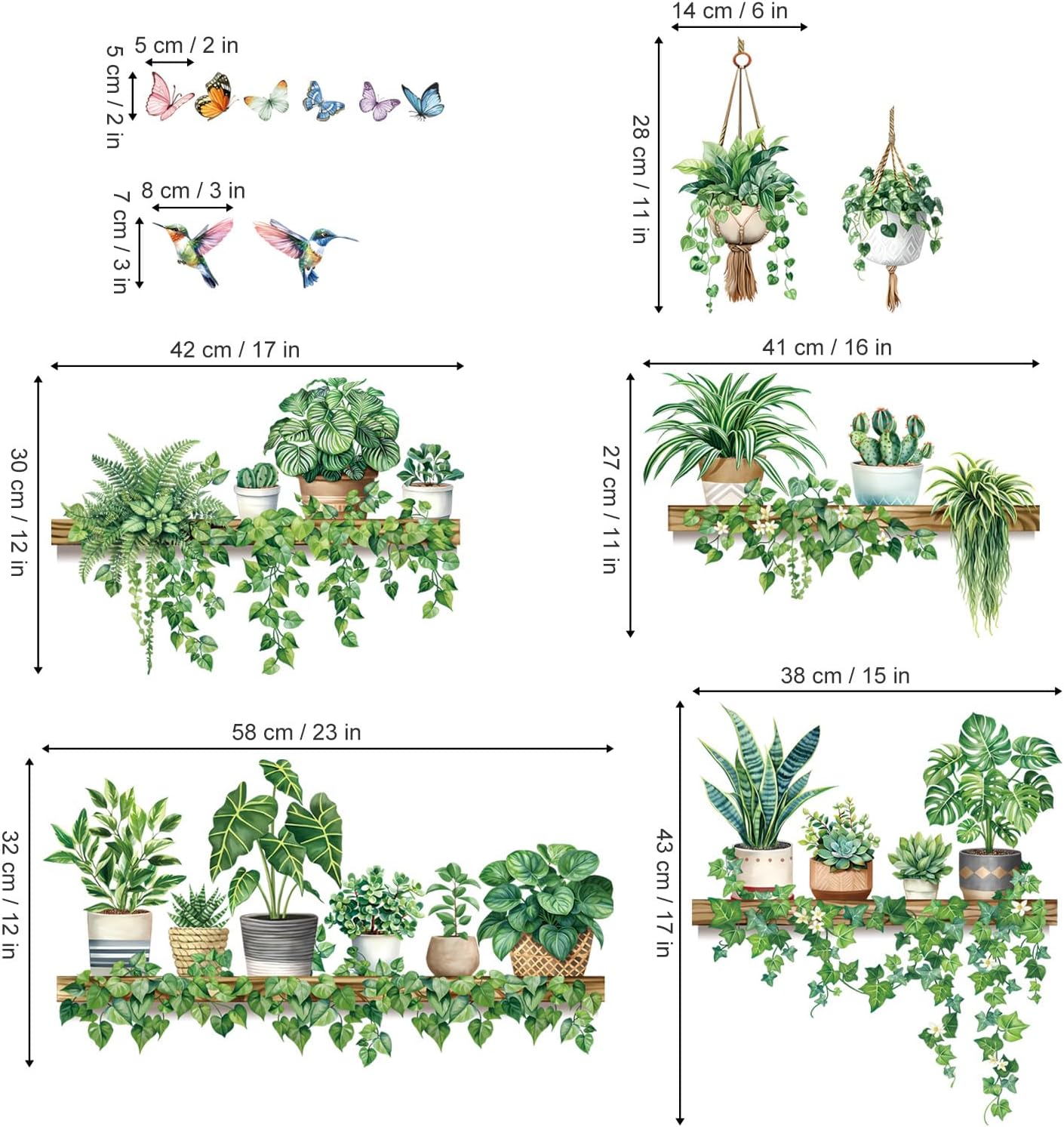 Pot Plants Wall Stickers Tropical Leaf Hanging Vines Leaves Bird Wall Decals Living Room Tv / Green