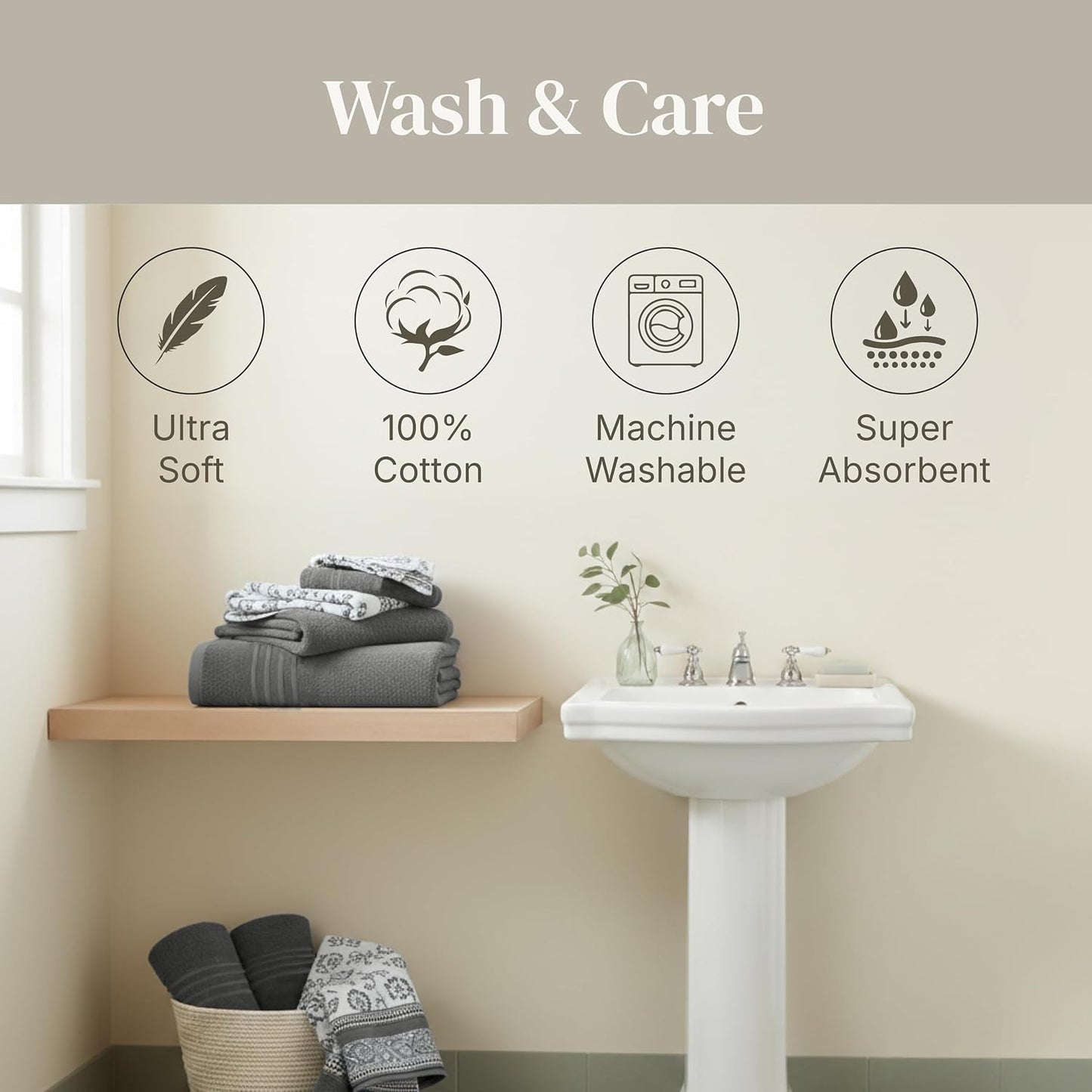 Modern Threads 6 Piece Bath Towel Set – Bathroom Set with 2 Bath Towels, 2 Hand Towels, and 2 Wash Cloths – 100%