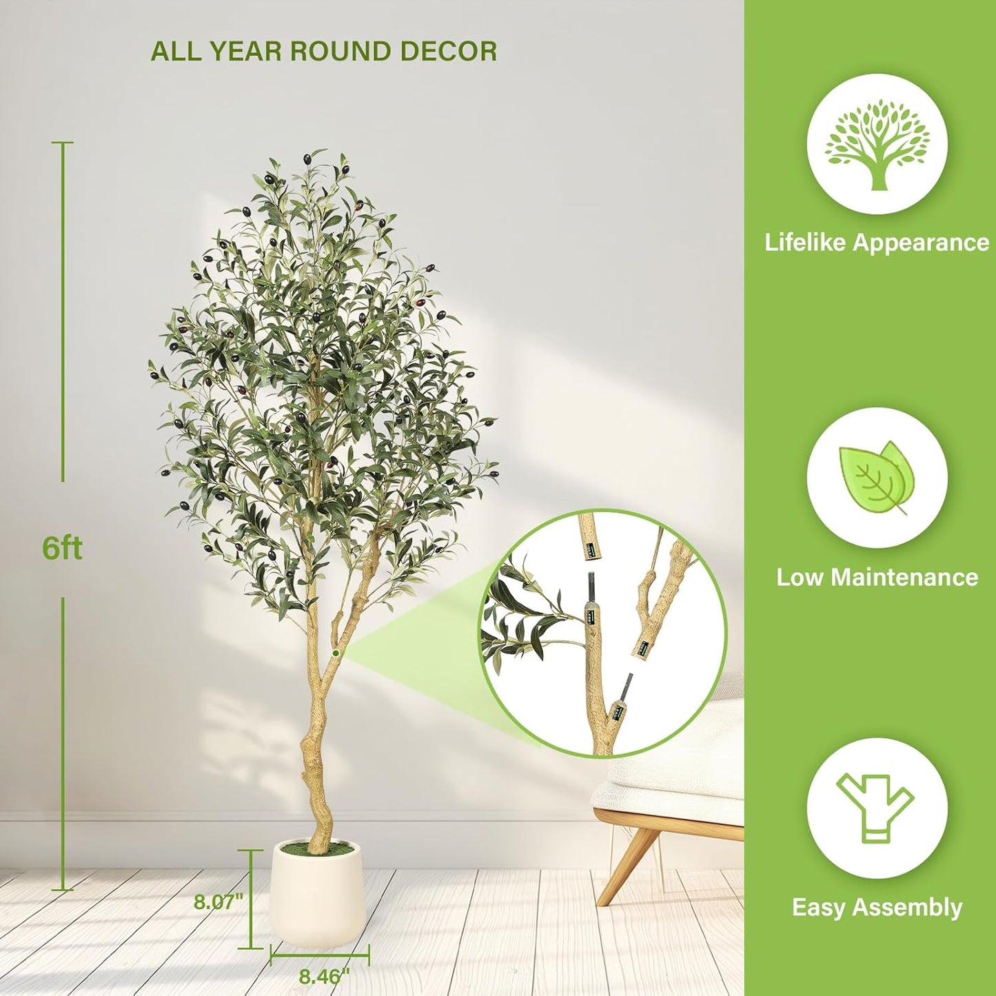 Artificial Plant / Planter / 6ft / Natural / 6 Inch