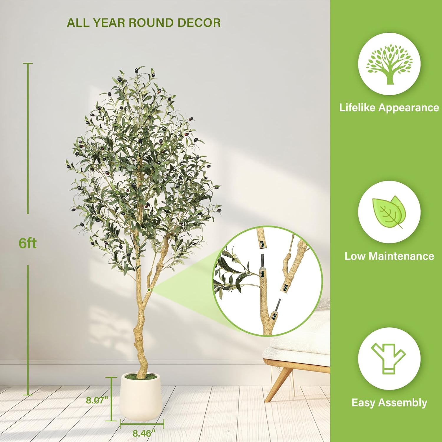 Artificial Plant / Planter / 6ft / Natural / 6 Inch