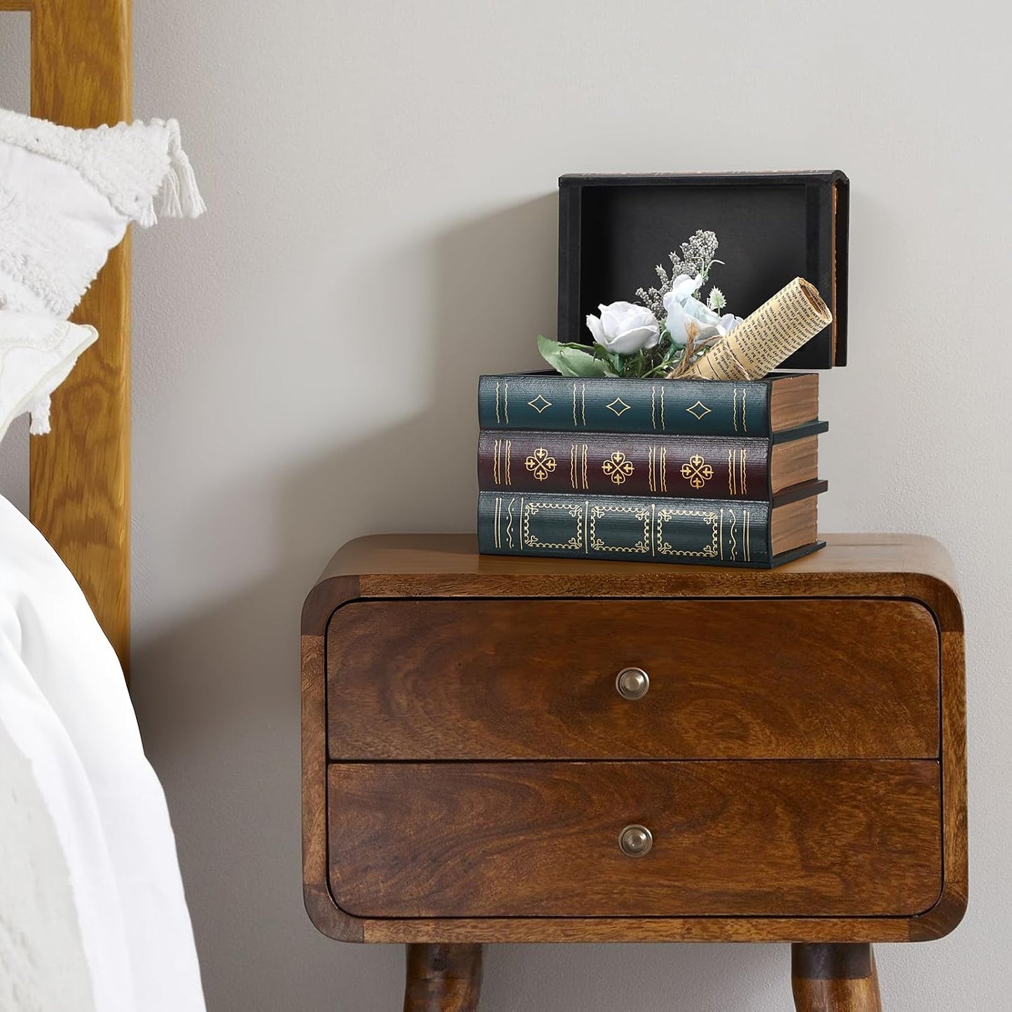 Faux Stacked Hollow Books / Green Bottom / Set of 2