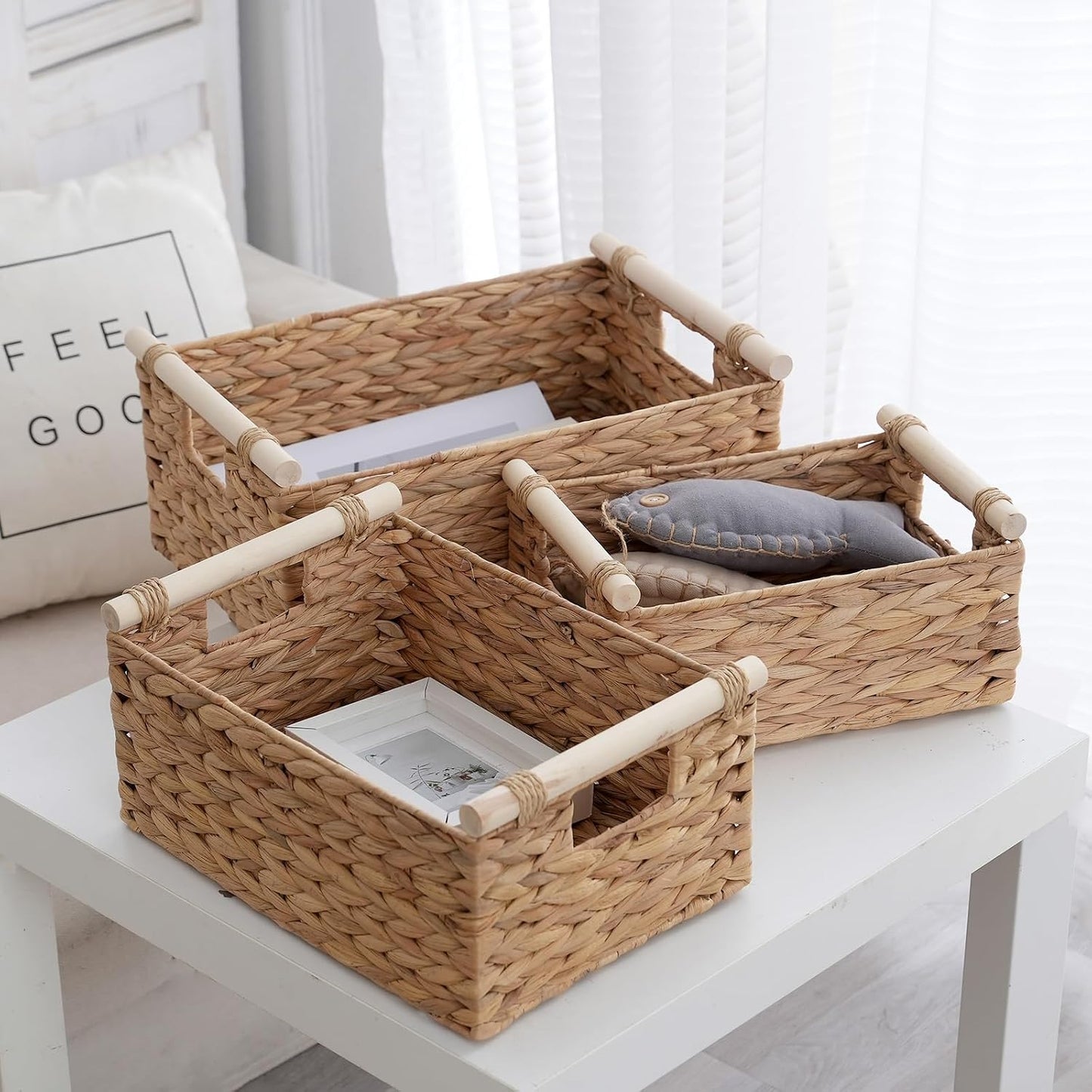 Woven Storage Baskets Set / 3PC / Rectangle / Natural / Set of 3