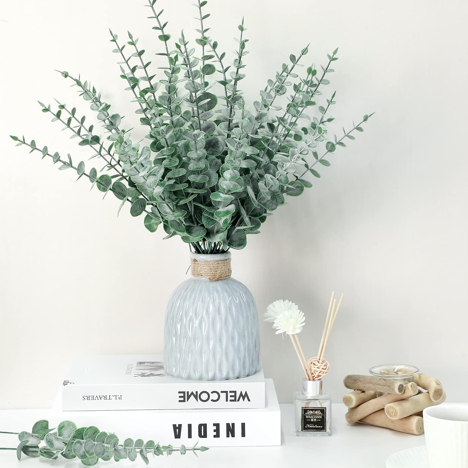 Eucalyptus Stems Faux Greenery Artificial Eucalyptus Leaves Decor Greenery / Dark Green / Set of 100