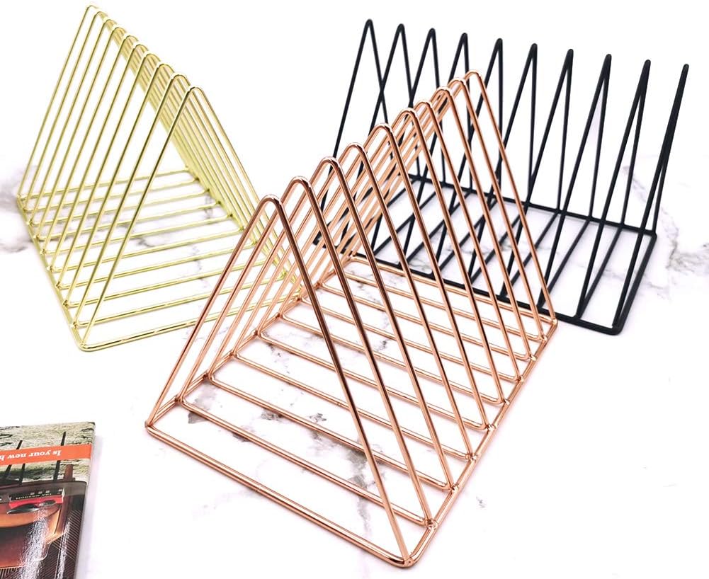 9 Slot Magazine Rack Book Record Holder, Desktop Iron Storage Rack Bookshelf Multifunction Triangle File Organizer