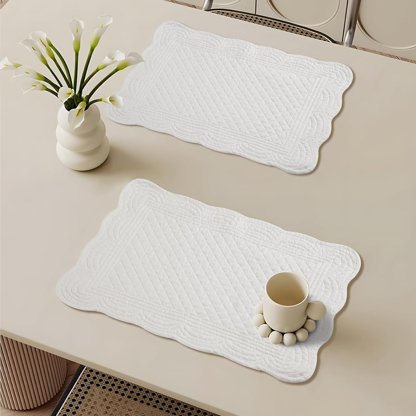 6 PC Quilted Placemats, 18"X13"Extra Large Cotton Placemats Set of 6, 100% Cotton Fabric Washable Cloth Table Mats for