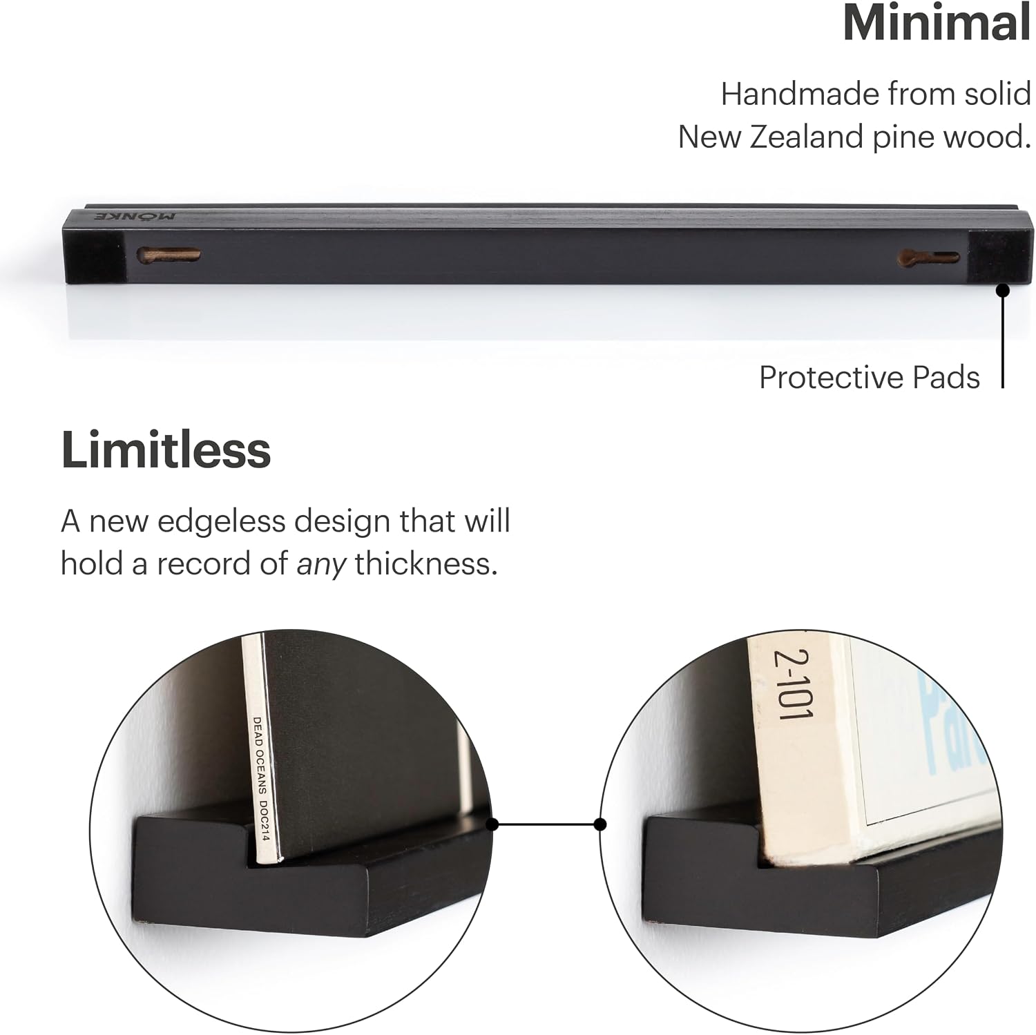 Vinyl Record Wall Mount - 3 Elegant Display Ledges Made from Solid Wood - These Vinyl Record Shelf Will Hold Records of