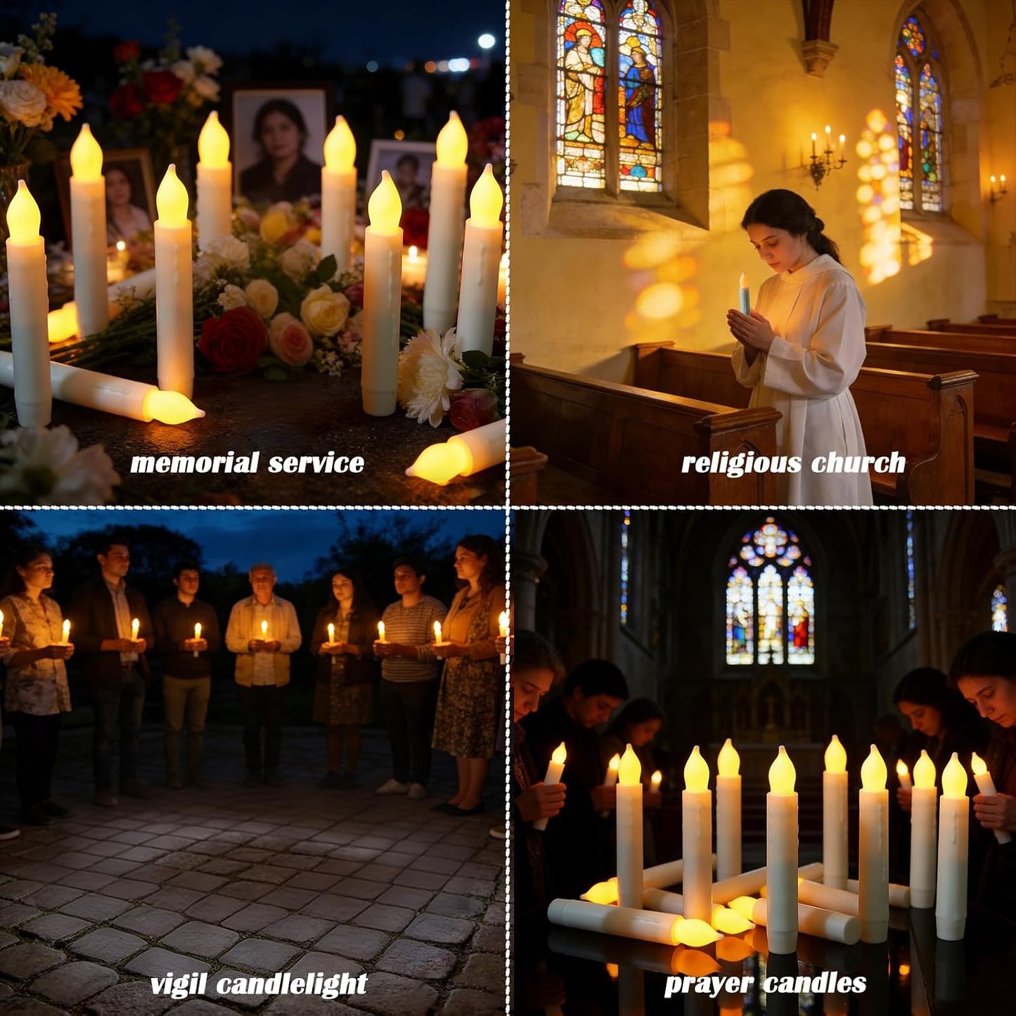 Lezonic Flameless Battery Operated Candlesticks Flickering, 24Pcs White LED Battery Christmas Window Candles, 6 Inch