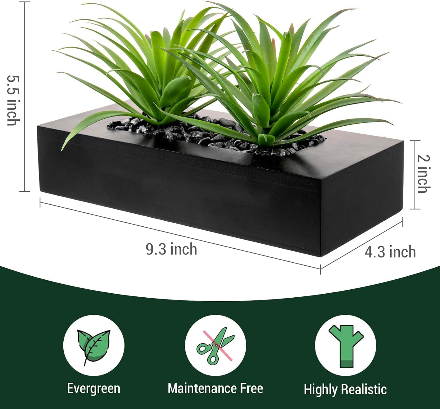 Faux Plants Indoor for Tabletop / Black / 9.5 Inch / 10 Inch
