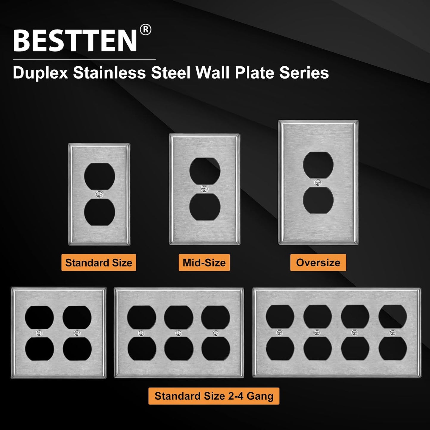 BESTTEN 30 Bulk 1-Gang Duplex Receptacle Metal Wall Plate, Brushed Finish | with Protective Film, Corrosion-Resistant