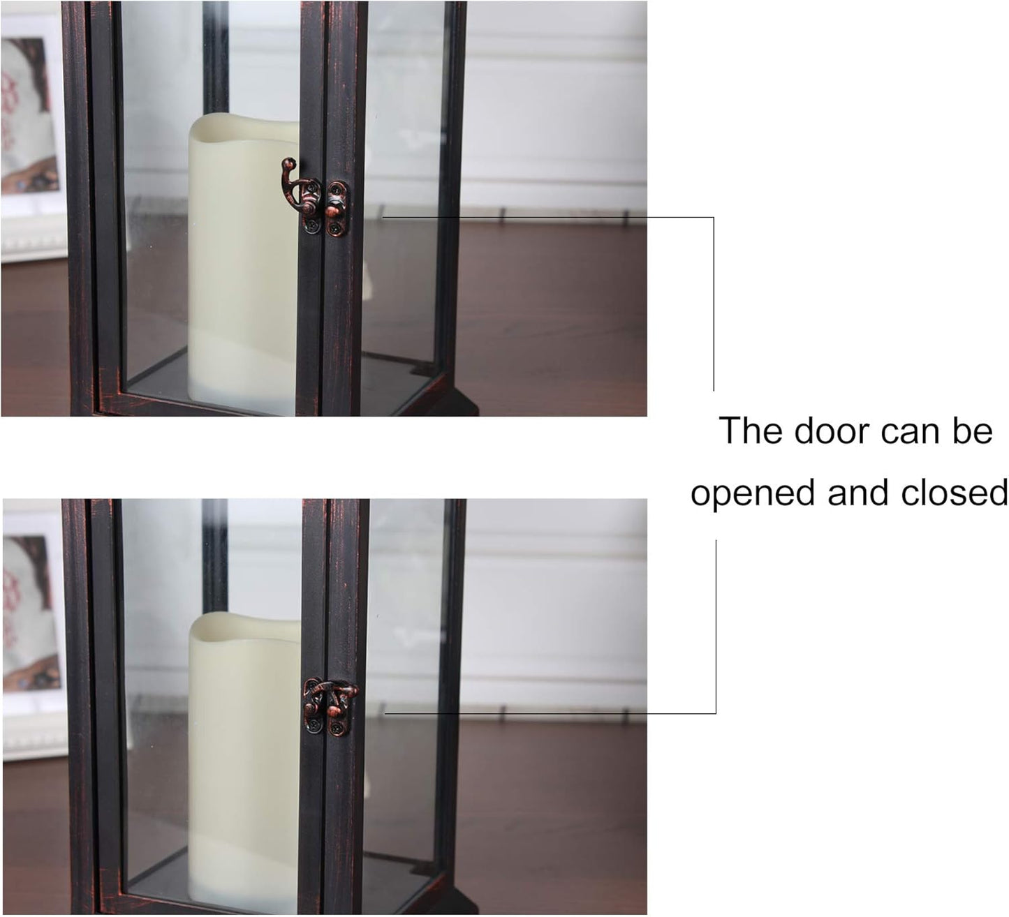 Decorative Lantern with flameless LED Candle Light, Outdoor/Indoor LED Lantern, The Door-Open H16 Decorative