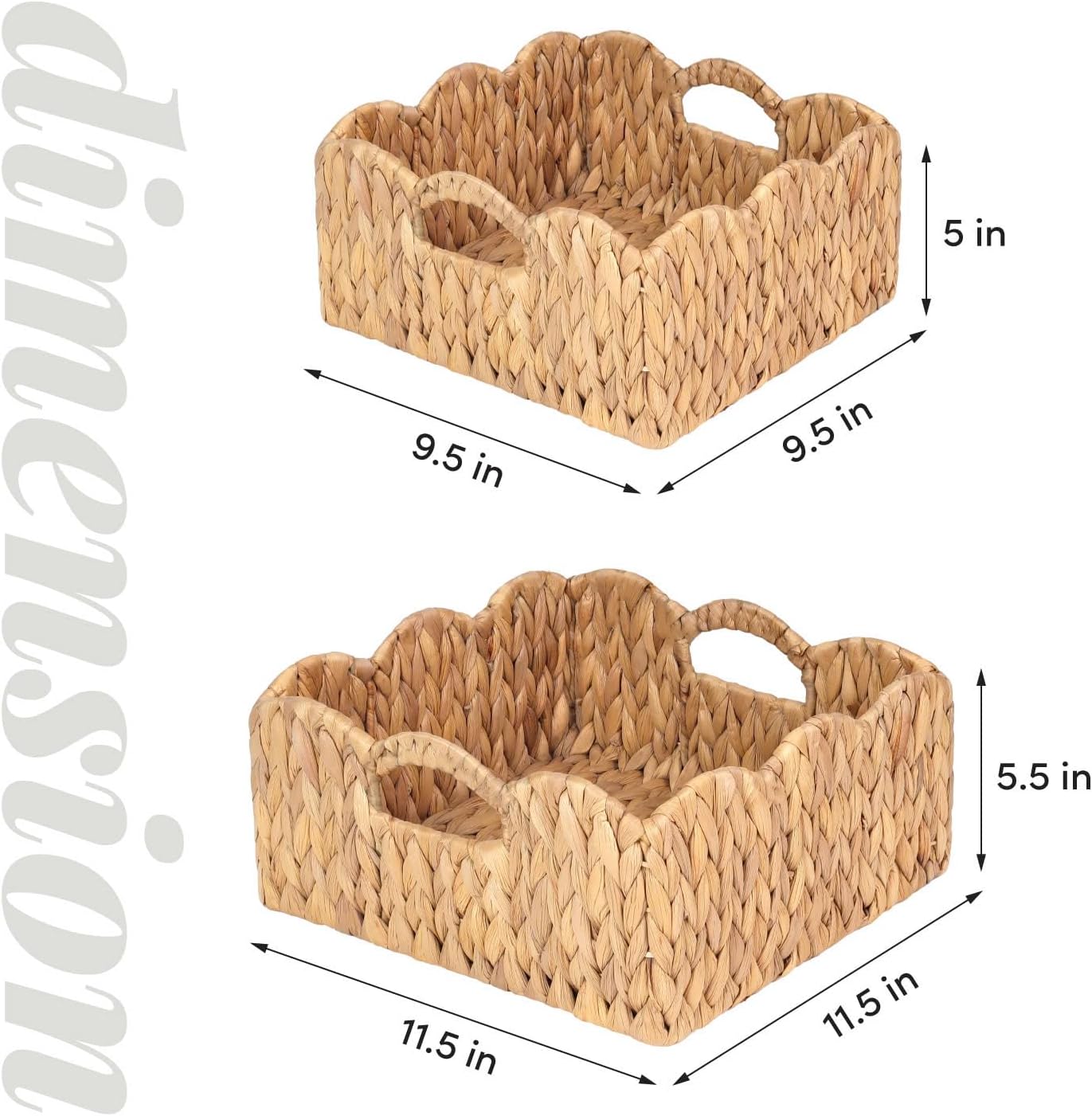 Woven Basket / Scalloped Baskets Basket Living Room Organizer / Light Brown / Set of 2