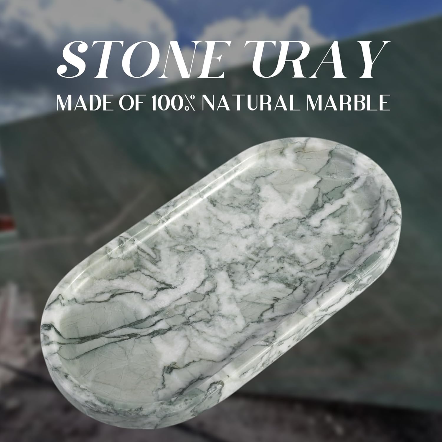 Natural Marble Decorative Tray / Light Green / 10 x 5 x 0.7