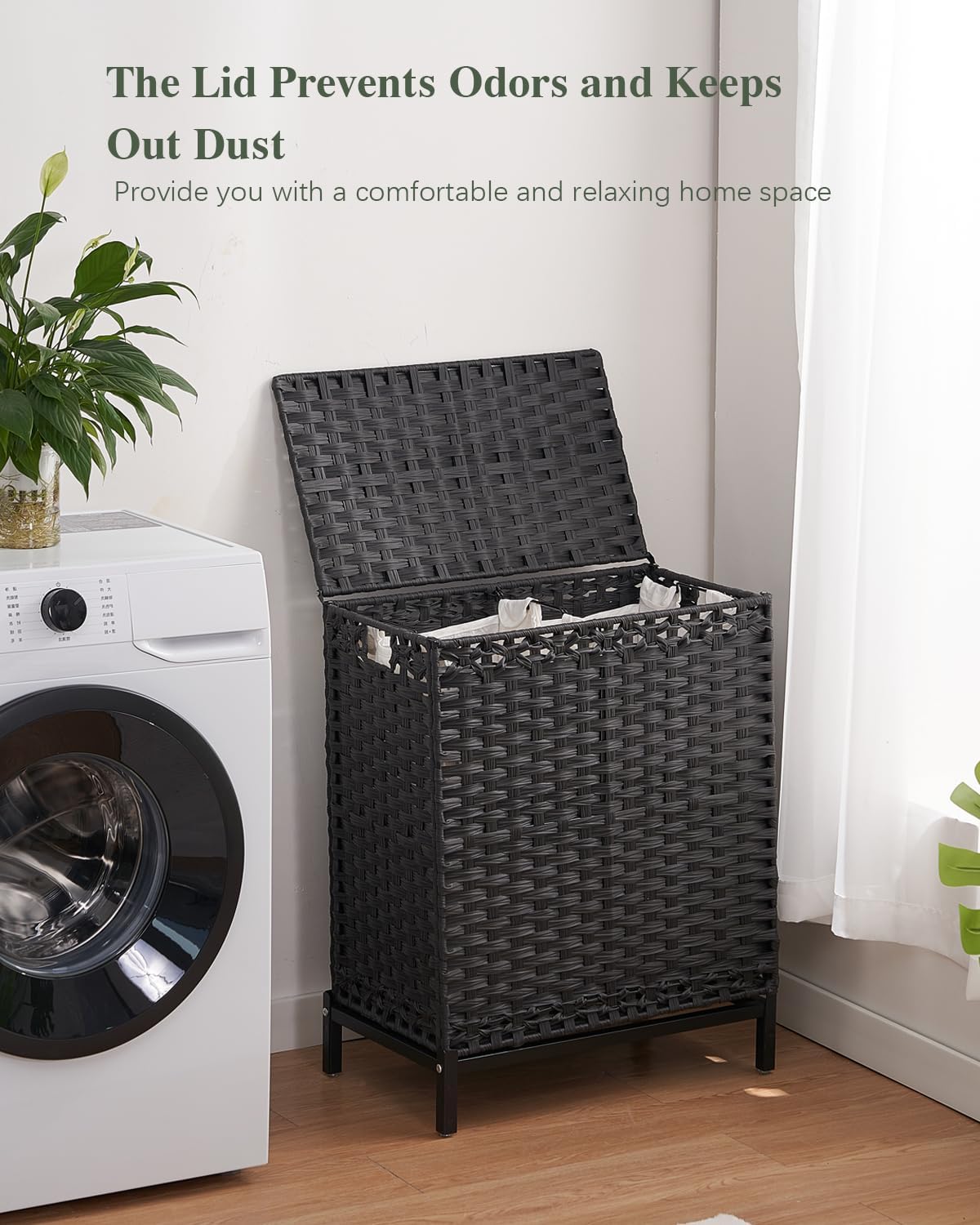 112 L Handwoven Rattan Wicker Laundry Basket / Black / 112 L - 29.6 Gal
