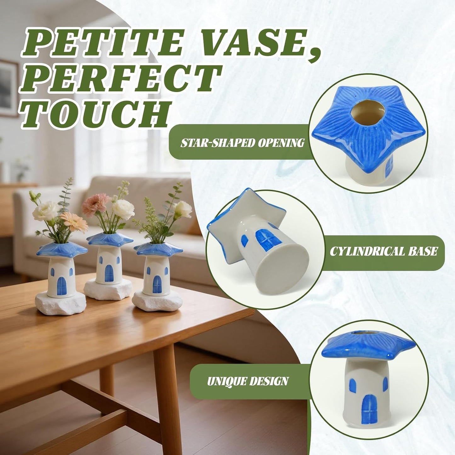 House Ceramic Bud Vase / Birdhouse Bud Vase / Blue / Set of 3