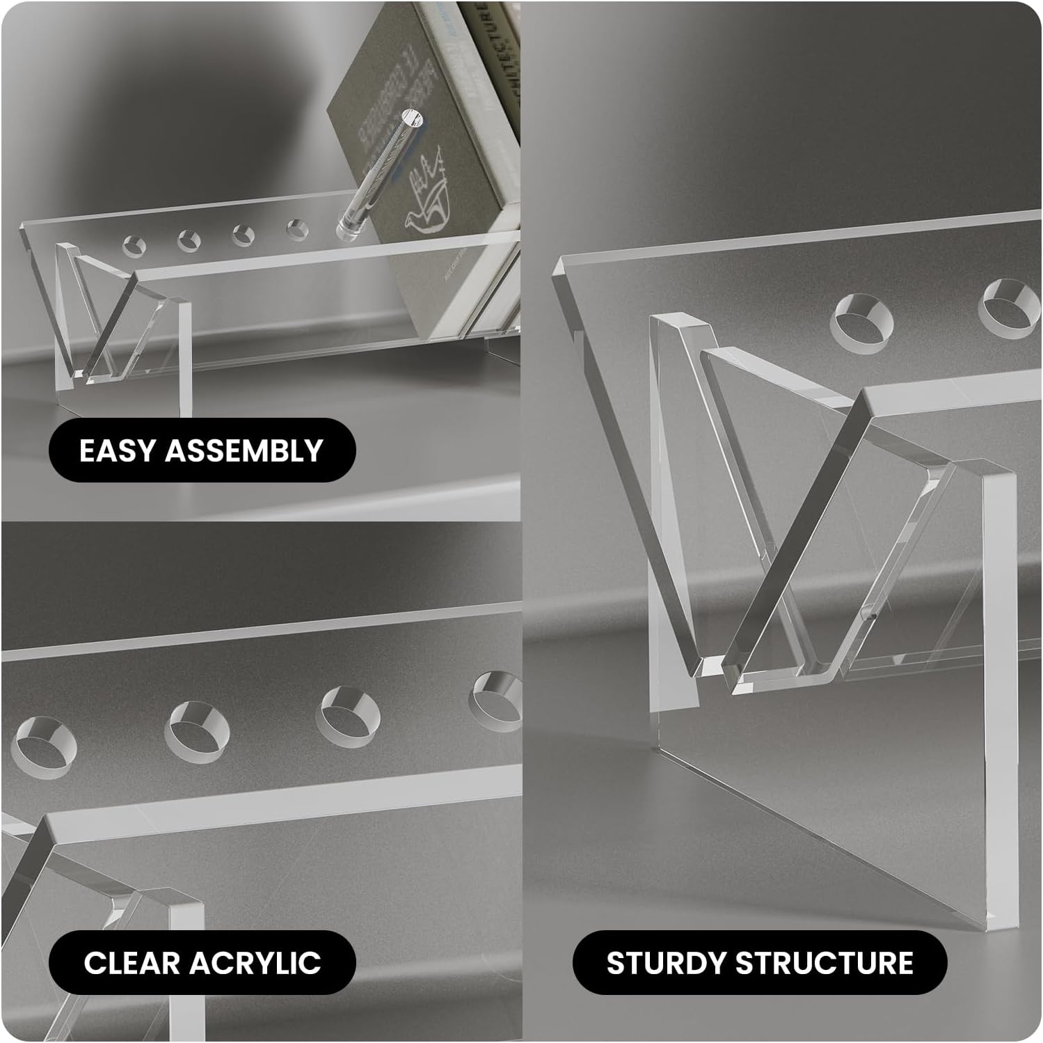 Sumerflos Acrylic Desktop Bookcase, Book Storage Organizer Bookshelves, Clear Mordern Tabletop Storage Rack for Office