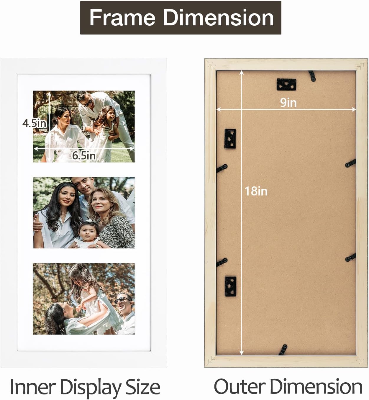 Golden State Art 9x18 White Wood Frame - for Three 5x7 Pictures, 3 Pack | Matted to 3 5x7 Picture,Solid Wood Collage
