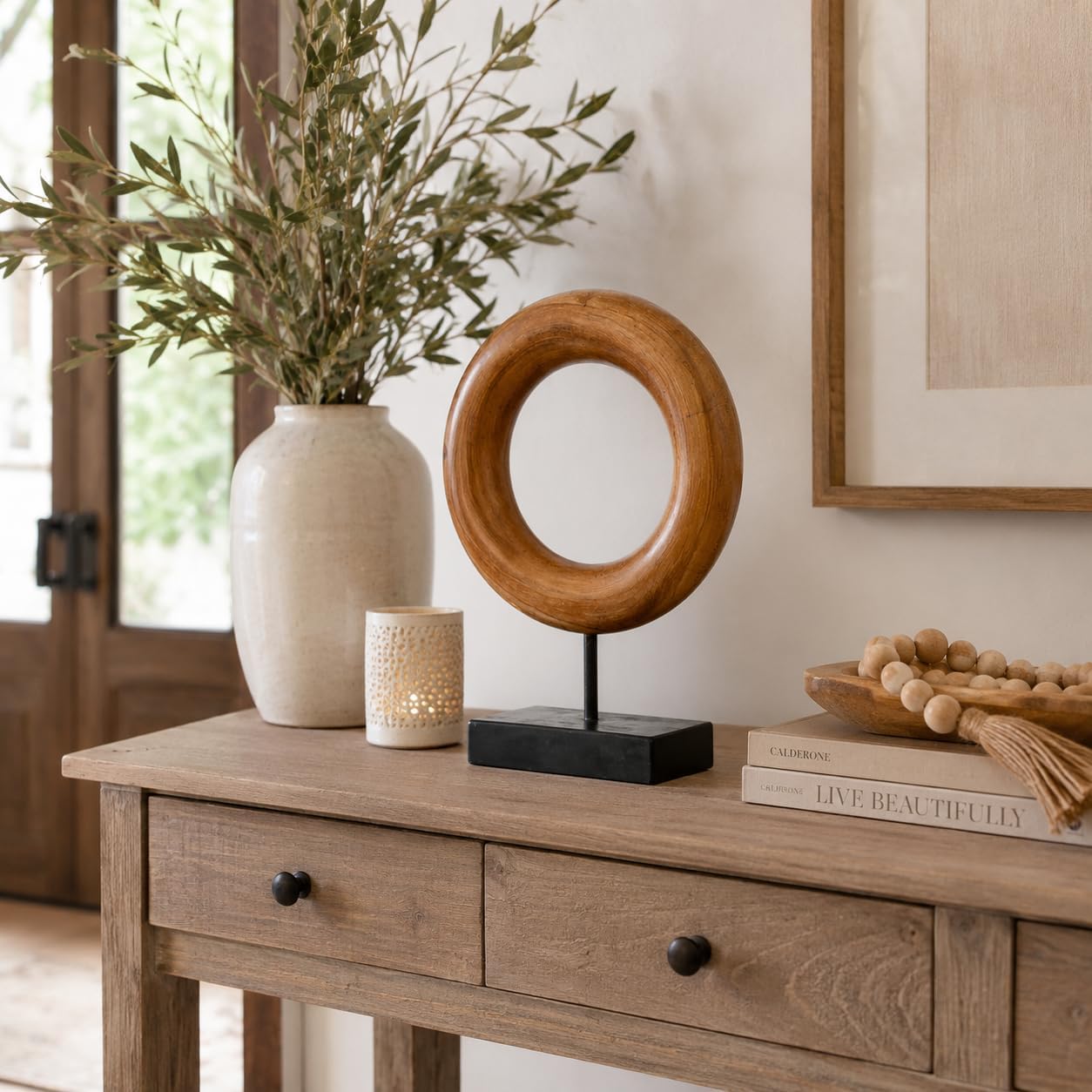 Wood Stand / Teak Wood Carved Donut Shaped Sculpture