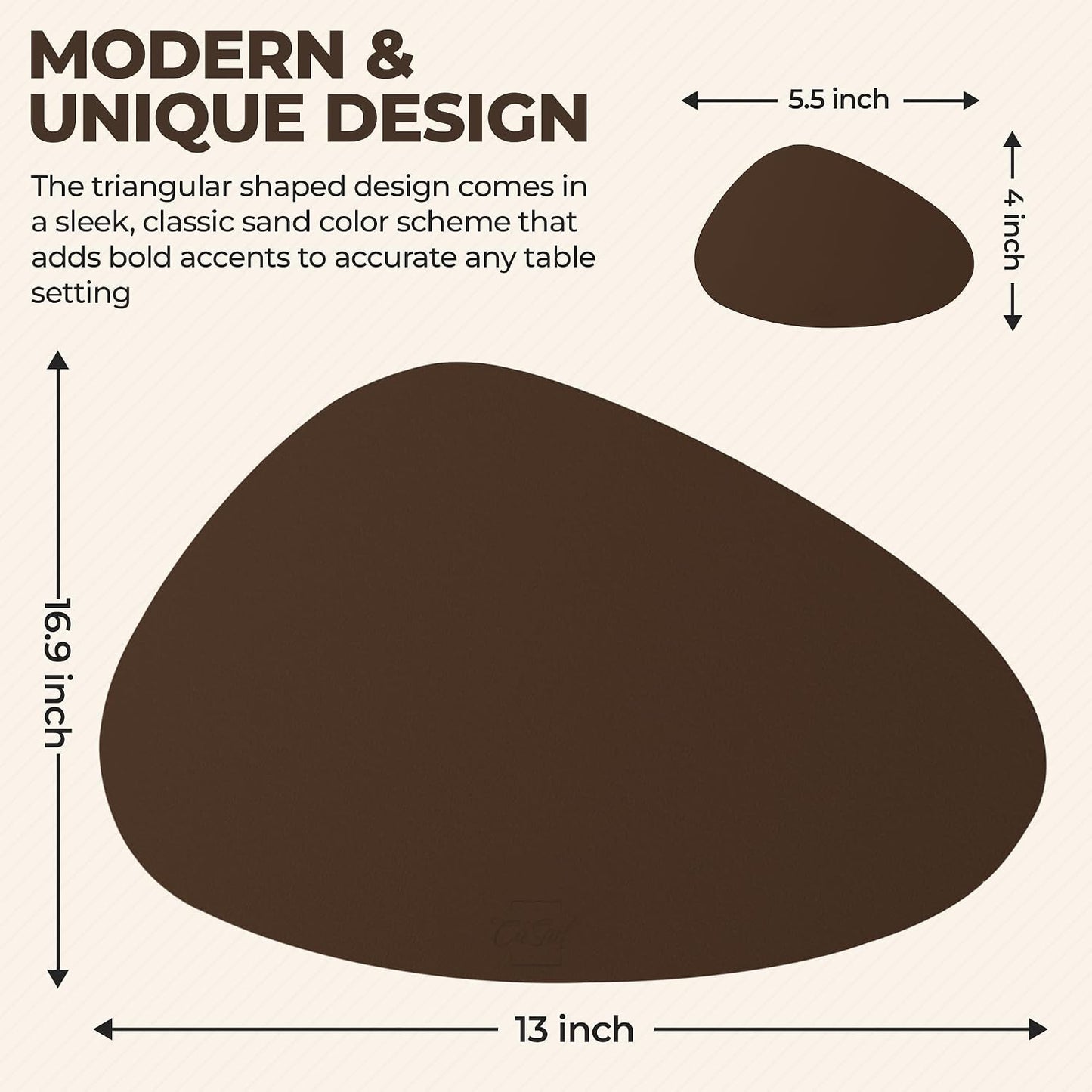 Faux Leather Placemats and Coasters - Set of 4 Round Modern Brown Table Mats for Dining - Heat Resistant, Waterproof &