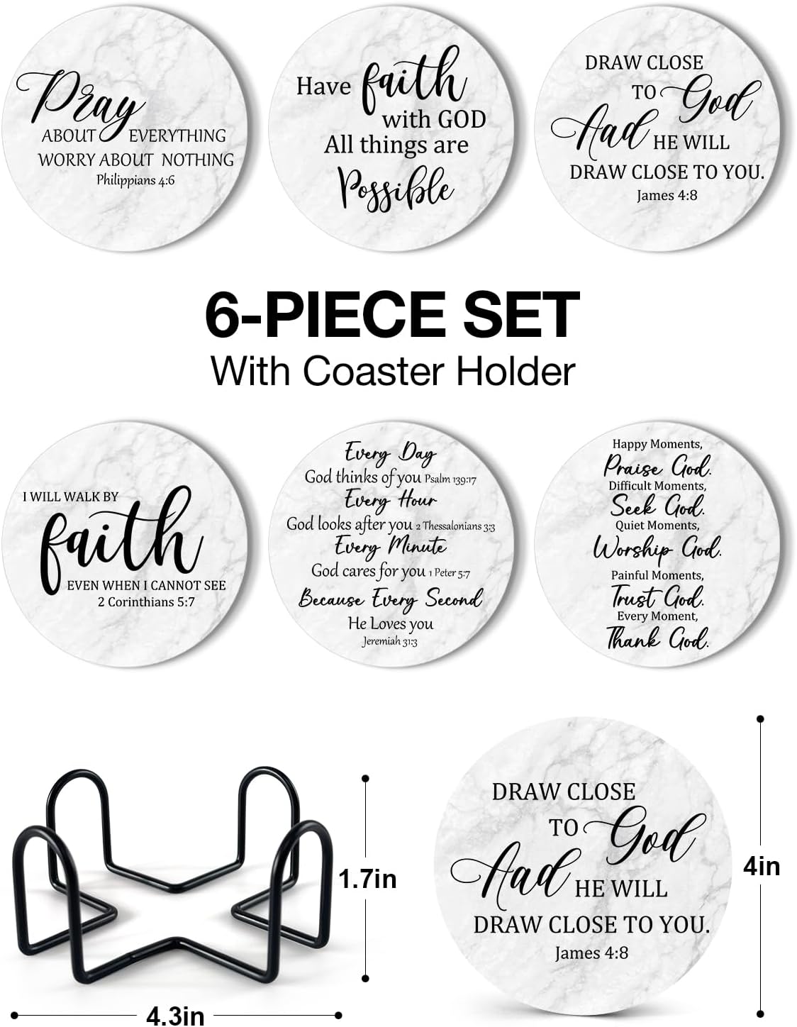 Cork Backing & Holder / Bible Coasters / Set of 6