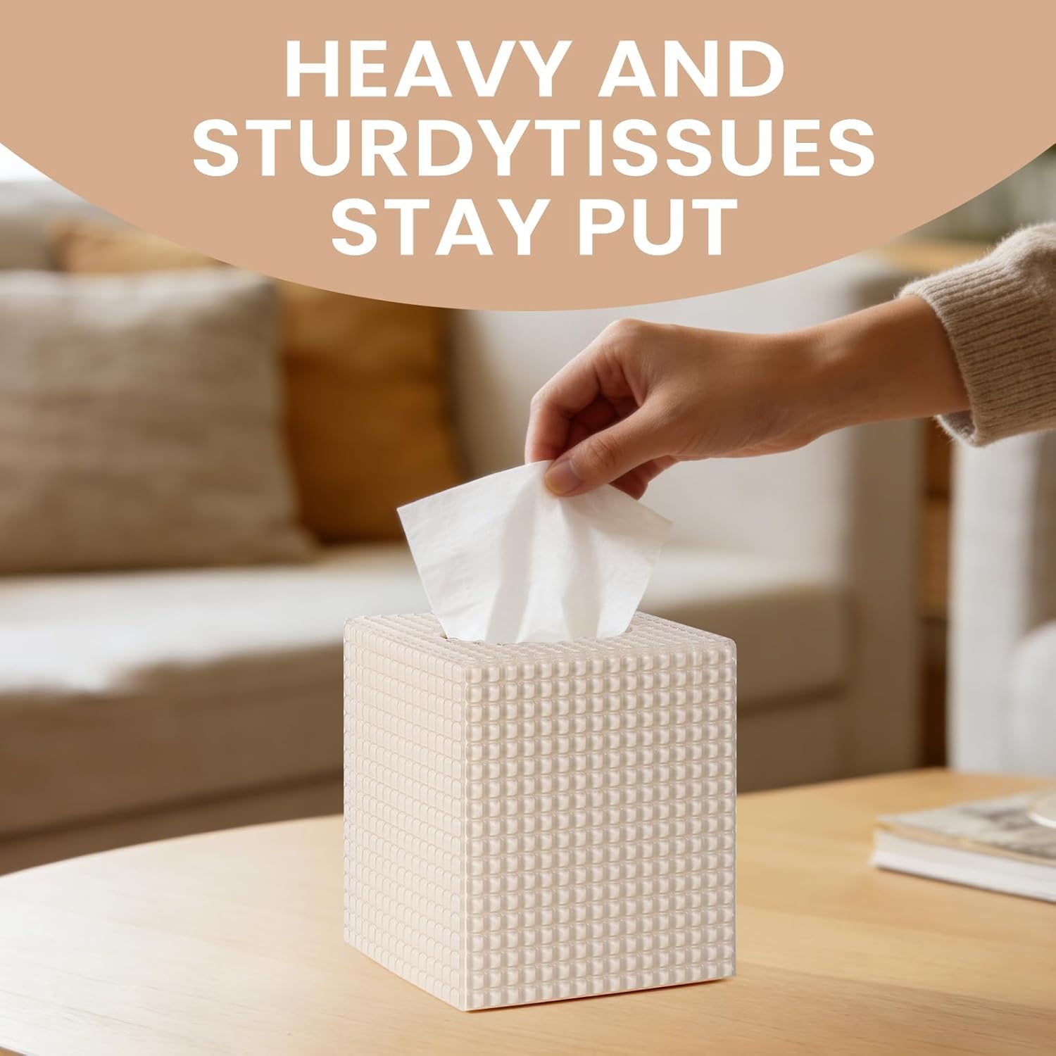 Square Modern Facial Acrylic Tissue Holder / Beige / Tissue Box Cover