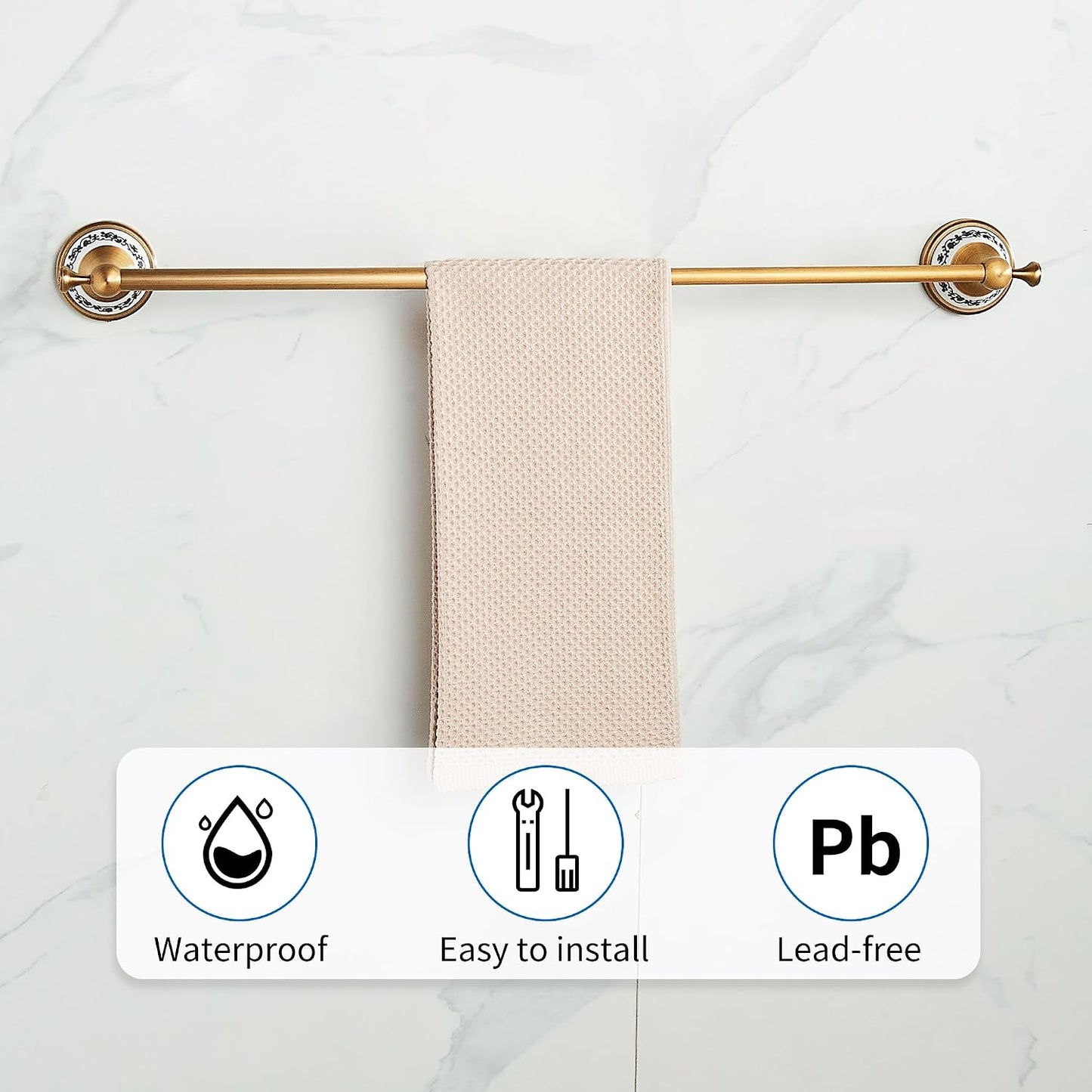 Antique Bronze Brass Towel Bar,Adjustable 15.5 to 27.5 Inch Bath Towel Bar Rack for Bathroom Towel Holder, Wall Mounted