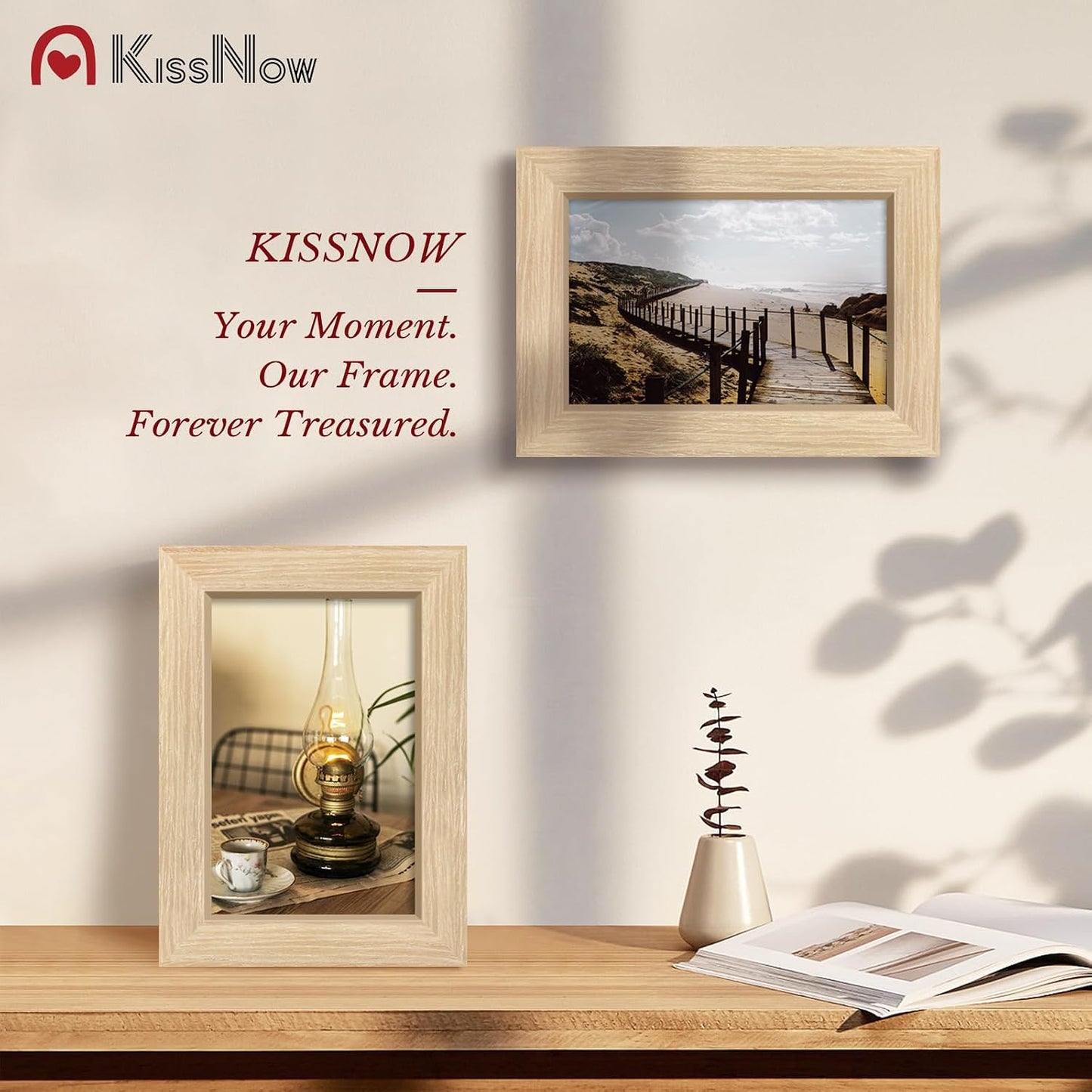 4x6 Picture Frame 4 Pack, Oak Solid Wood, Wall or Tabletop, Studio | Gallery Wall Set, Thick & Wide Border, Polished