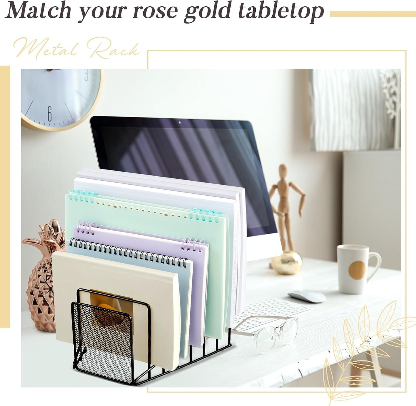 2 Pcs 7 Section Wire File Organizer for Desk, Metal Mesh Incline File Holder, Letter & Magazine Folder Rack, Desktop