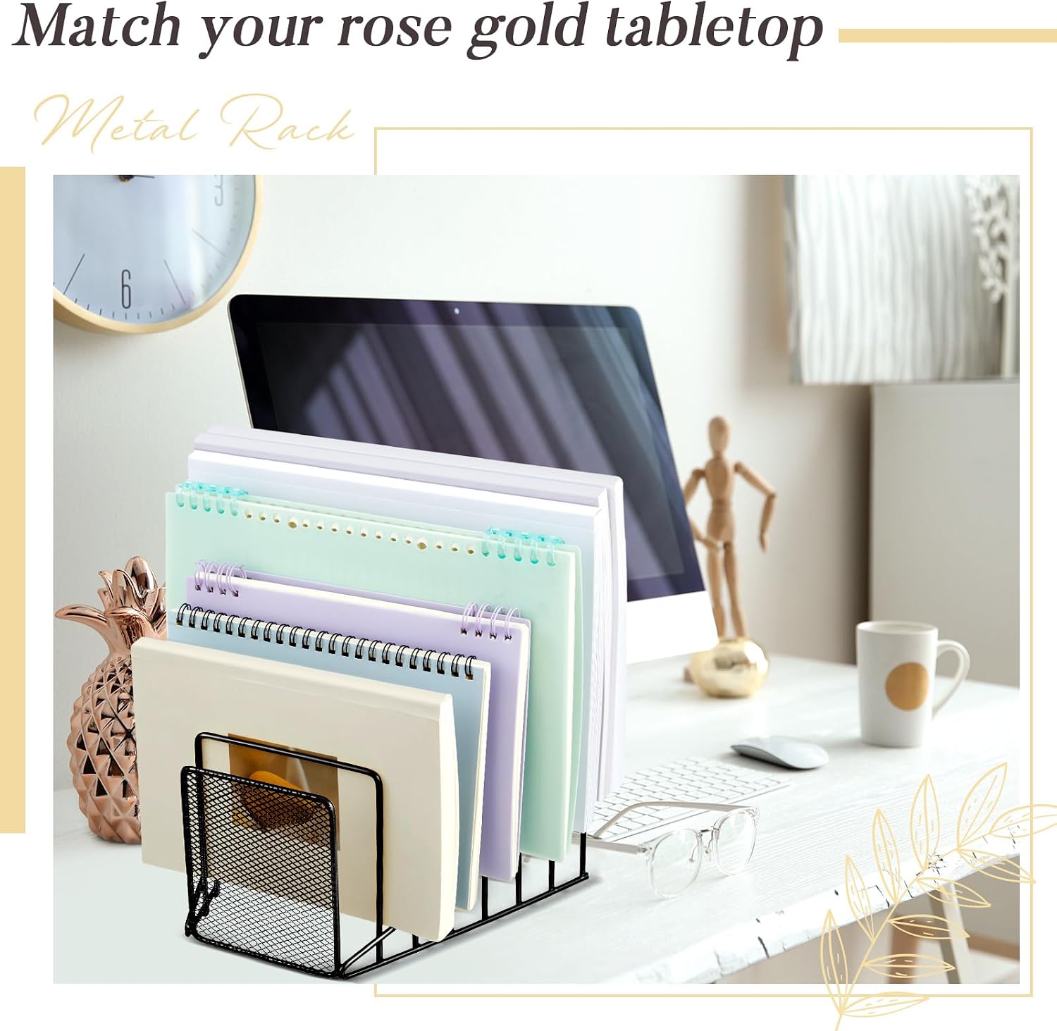 2 Pcs 7 Section Wire File Organizer for Desk, Metal Mesh Incline File Holder, Letter & Magazine Folder Rack, Desktop