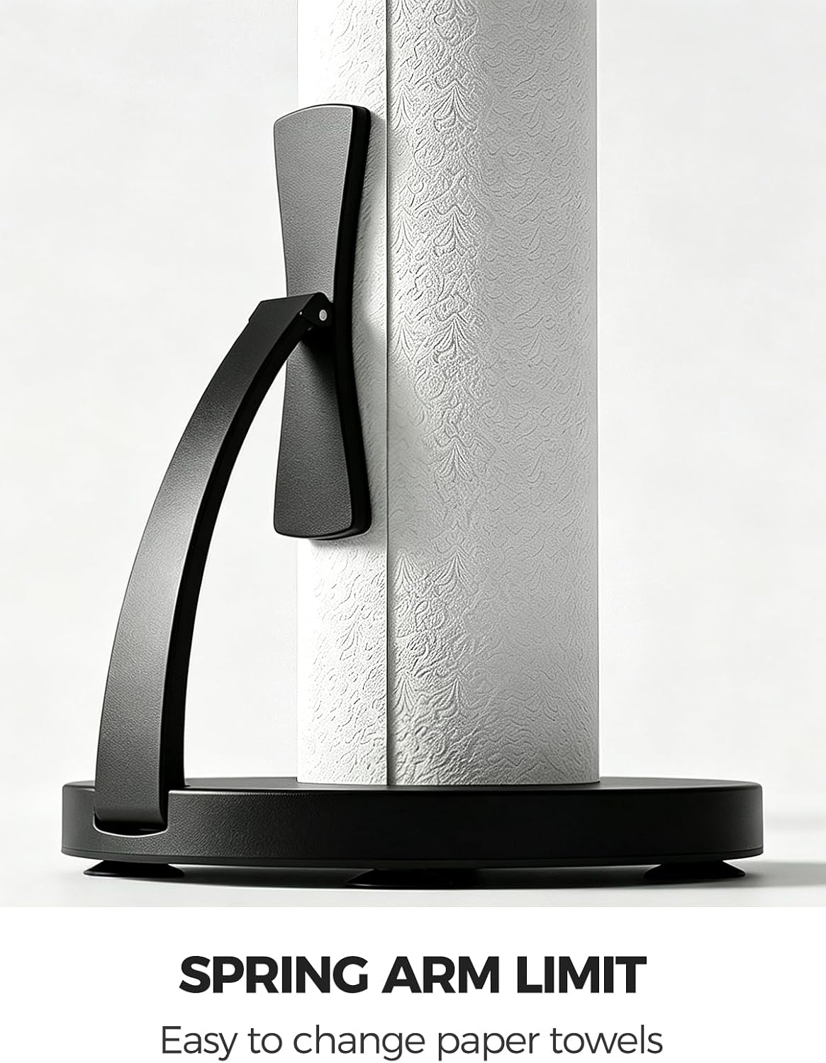 VEHHE Black Paper Towel Holder Countertop, Spring Activated Arm, Damping | One-Hand Tear Design | Premium Stainless