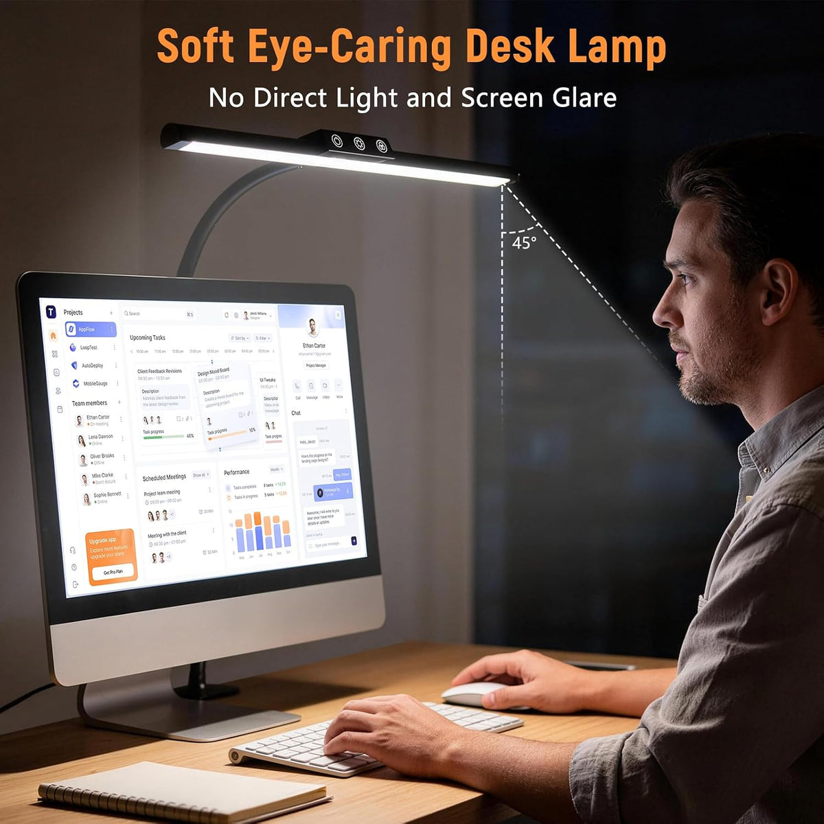 LED Desk Lamp for Home Office, Flexible Gooseneck Desk Lamp with Clamp, 5 Color Touch Control Stepless Dimming