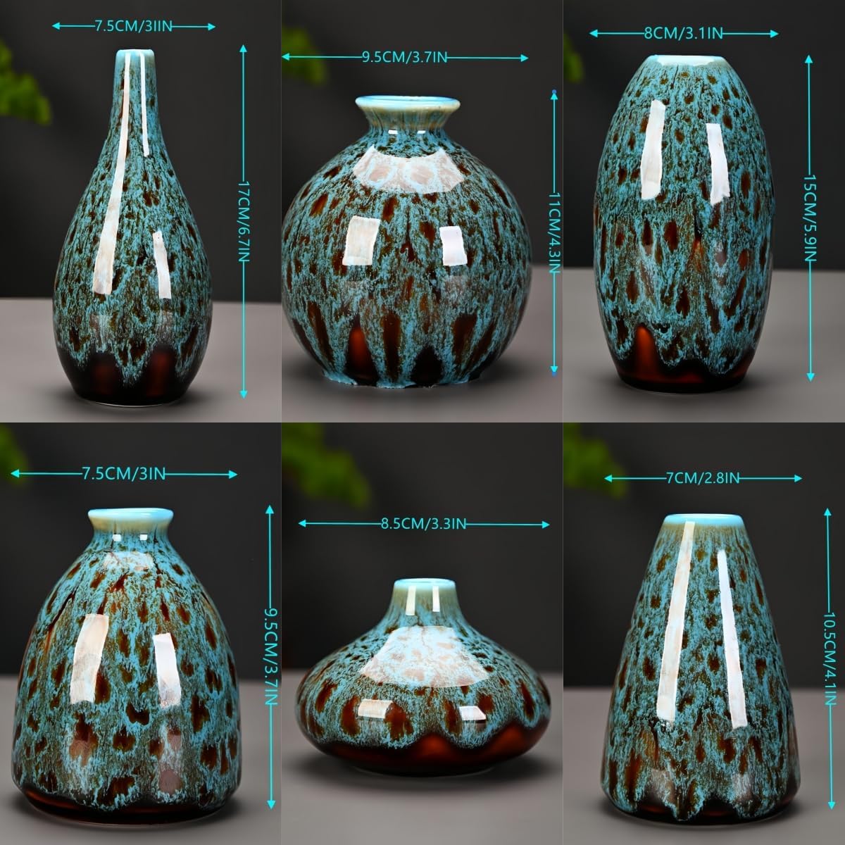 Ceramic Bud Vase Set / Blue / Set of 6