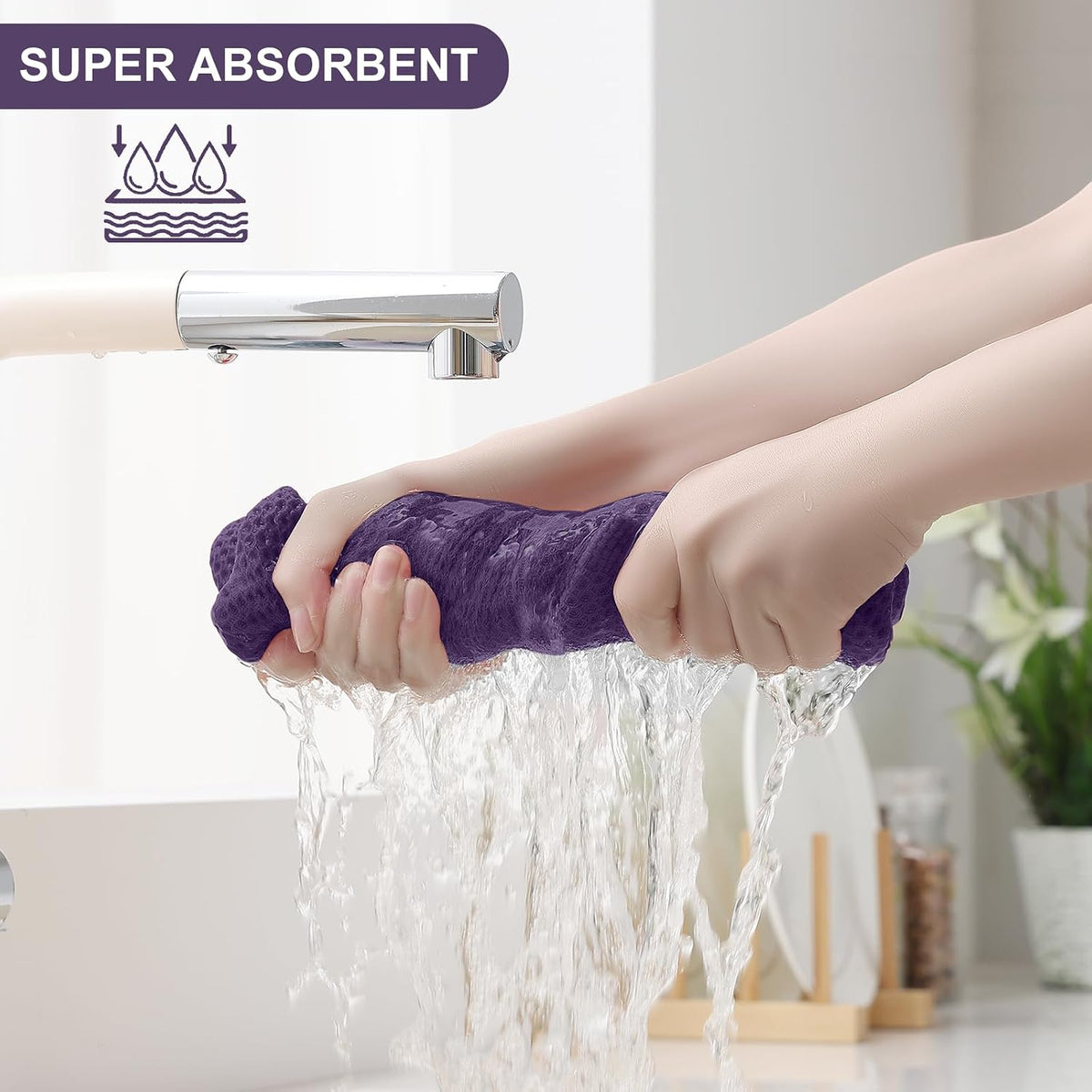 Homaxy 10 Pack 100% Cotton Kitchen Towels and Dishcloths Set, Eggplant | 12 x 12 Inches and 13 x 28 Inches Kitchen