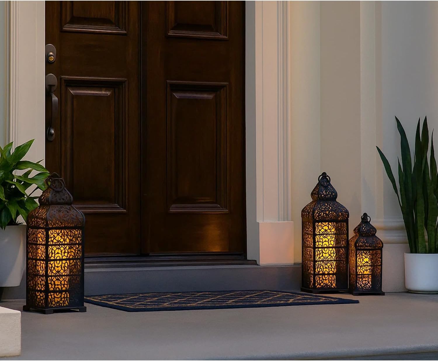 Vela Lanterns Decorative Indoor Moroccan Candle Holders, Black, Set of 2 | Halloween & Ramadan Decorations for Home