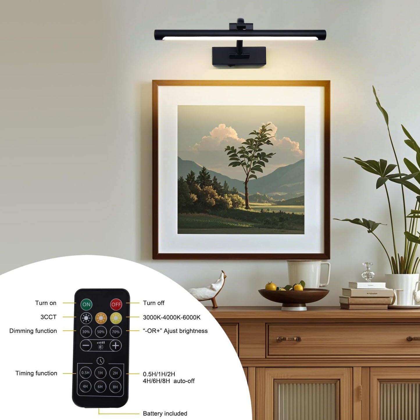 Black Picture Lights Battery Operated 16” Frame light Rechargeable Gallery Lighting Remote Wireless Art Light for