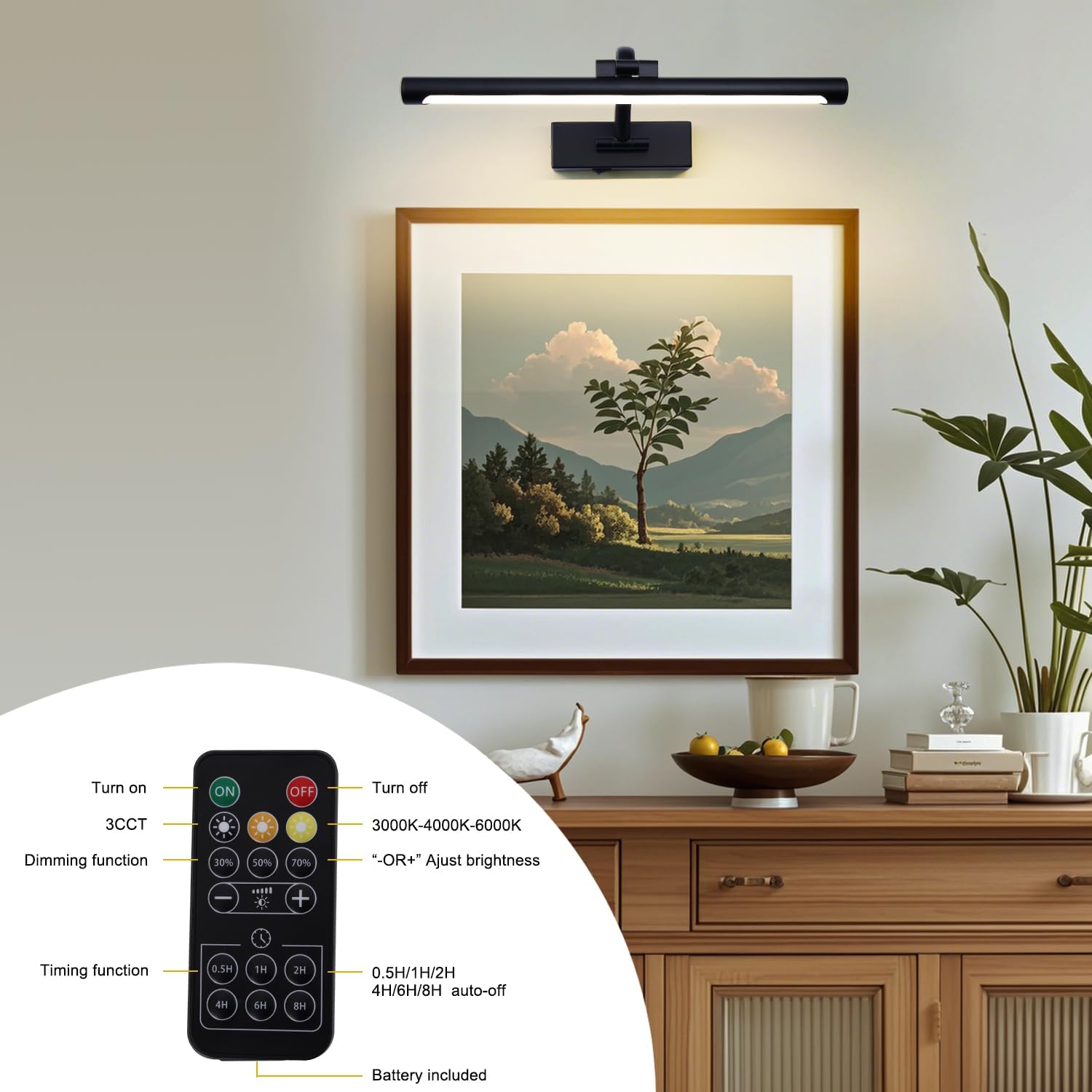 Black Picture Lights Battery Operated 16” Frame light Rechargeable Gallery Lighting Remote Wireless Art Light for