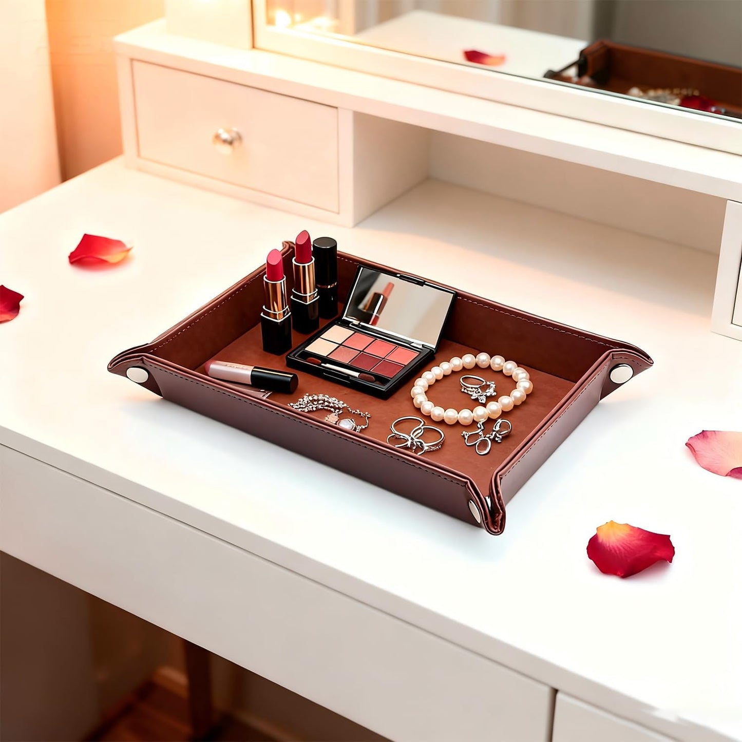 Catchall Tray / Leather Valet Tray Organizer / Maroon