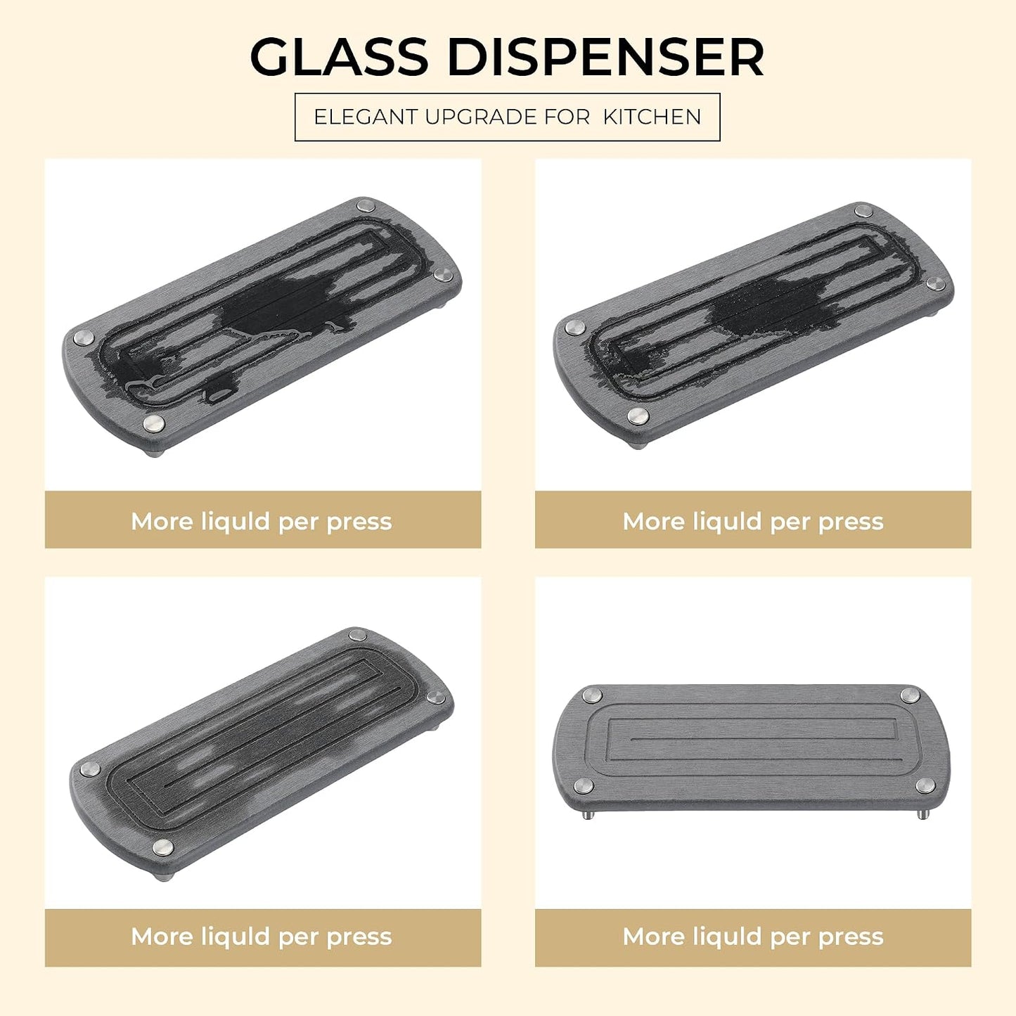 [Luxury] Kitchen Soap Dispenser Set - 16OZ Black Glass Bottle, Stainless Steel Pump, Instant Dry Tray, Waterproof