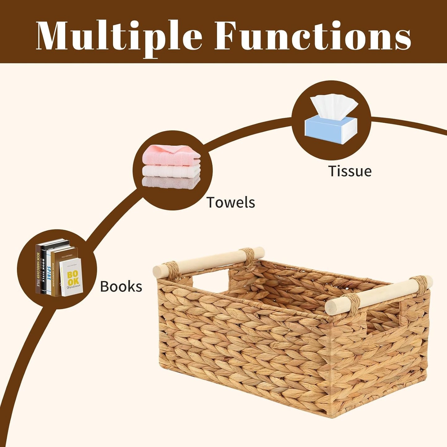 Woven Storage Baskets Set / 3PC / Rectangle / Natural / Set of 3