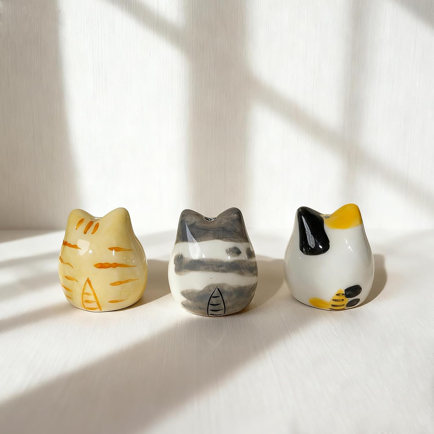 Mini Flower Vases-Unique Small cat vase- Ceramic Bud Vases for Single / Painted Cat Vase / Set of 3