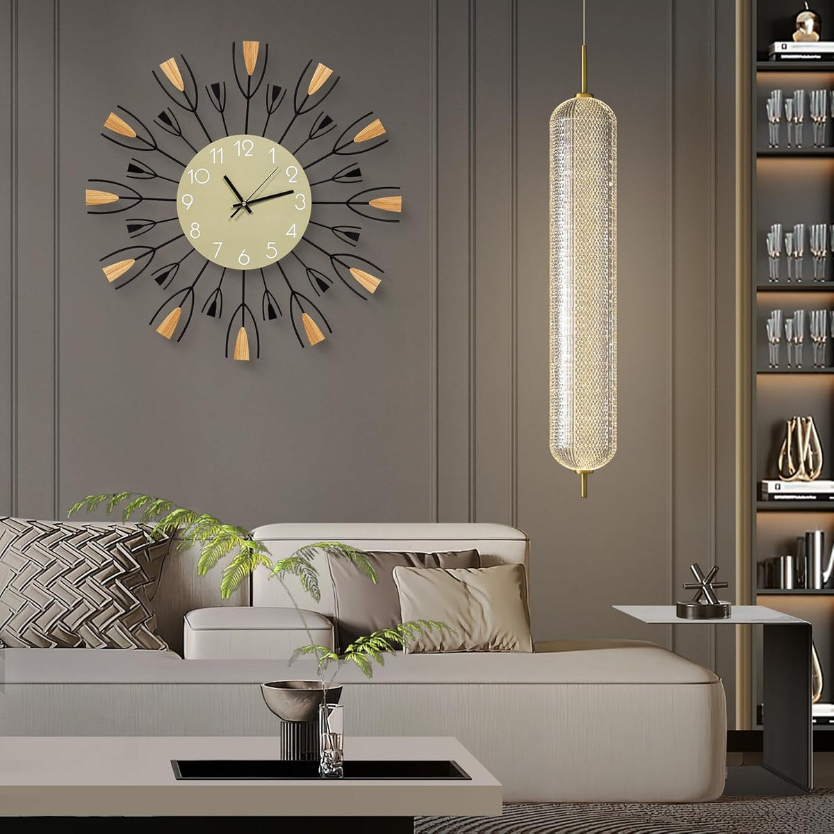 24 Inch Large Modern Mid Century Sunburst Wall Clock | Decorative Silent Non-Ticking Battery Operated Metal Analog