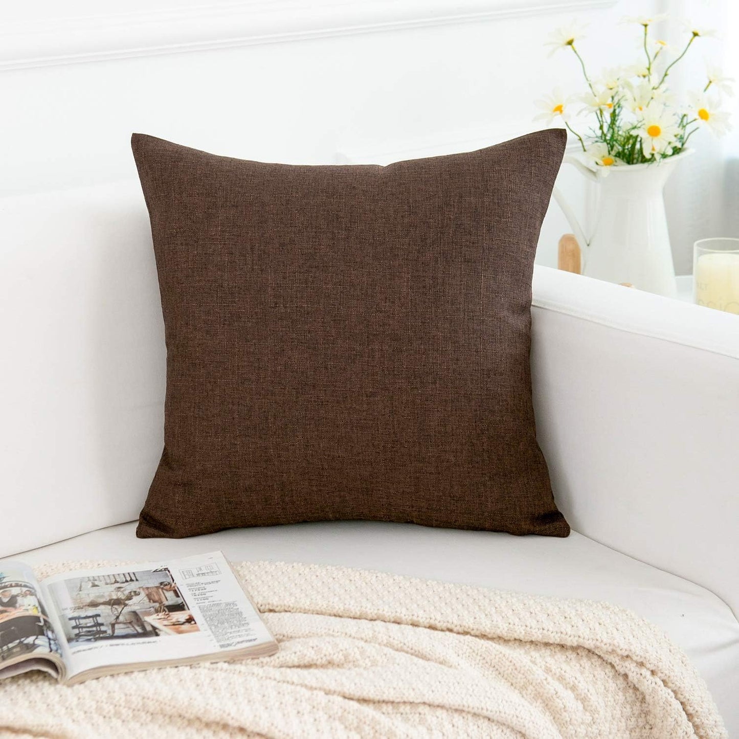 Linen Decorative Throw Pillow Covers Cushion Cover Pillow Case / Dark Brown / 18 x 18 / Set of 2