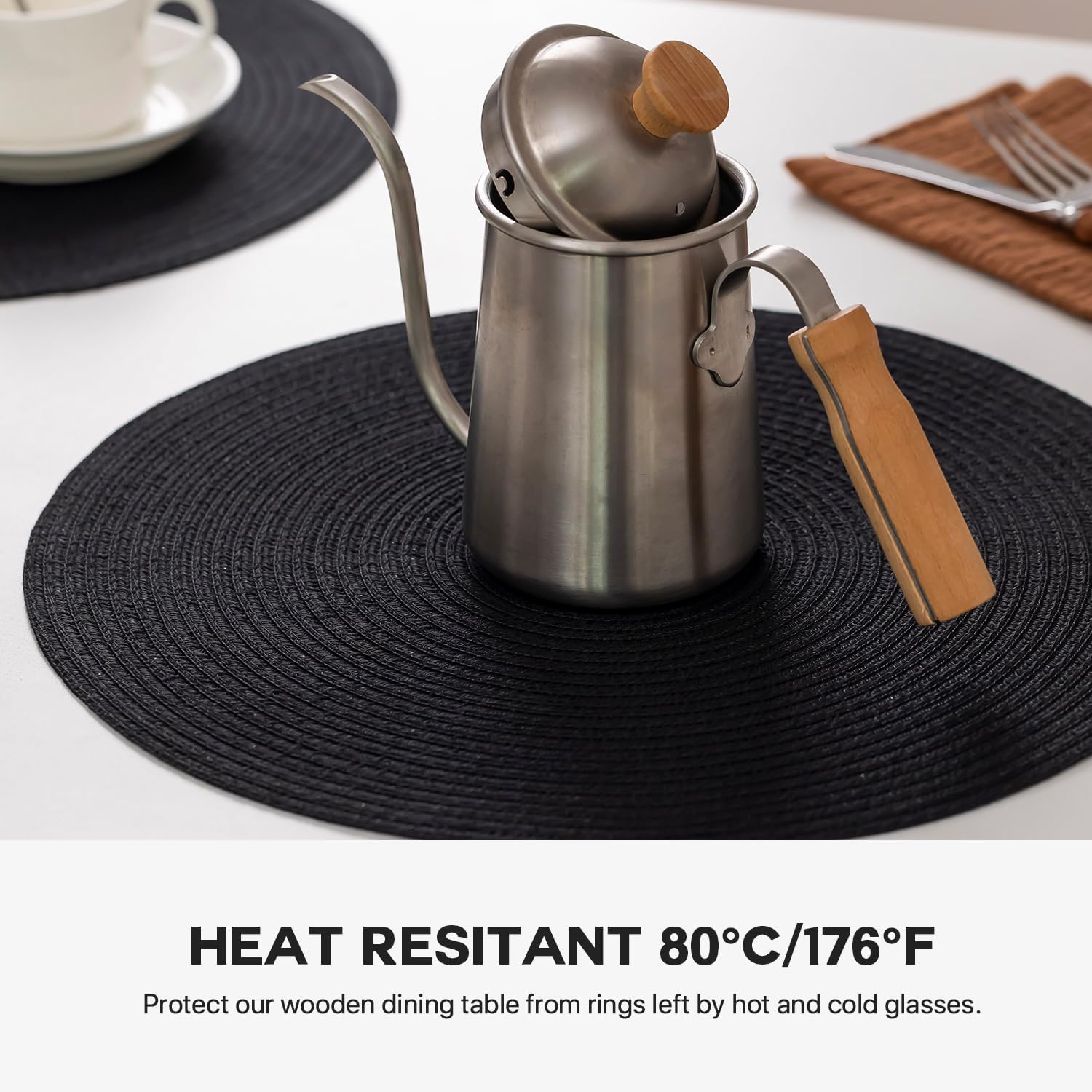 BARoyal Round Placemats Set of 12 Woven Placemats Washable Braided Table Mats for Dining Table Heat Resistant Non-Slip