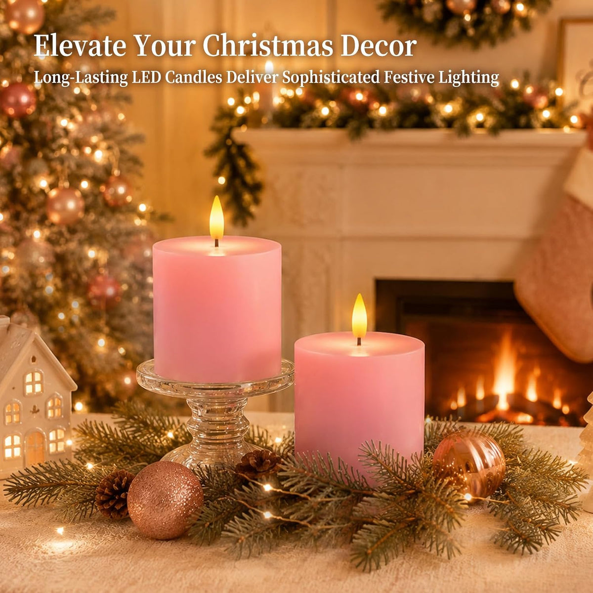 Homemory 3x3 Pink Flameless Candles Battery Operated with Remote Timer | Real Wax LED Pillar Candle with 3D Wick Flame