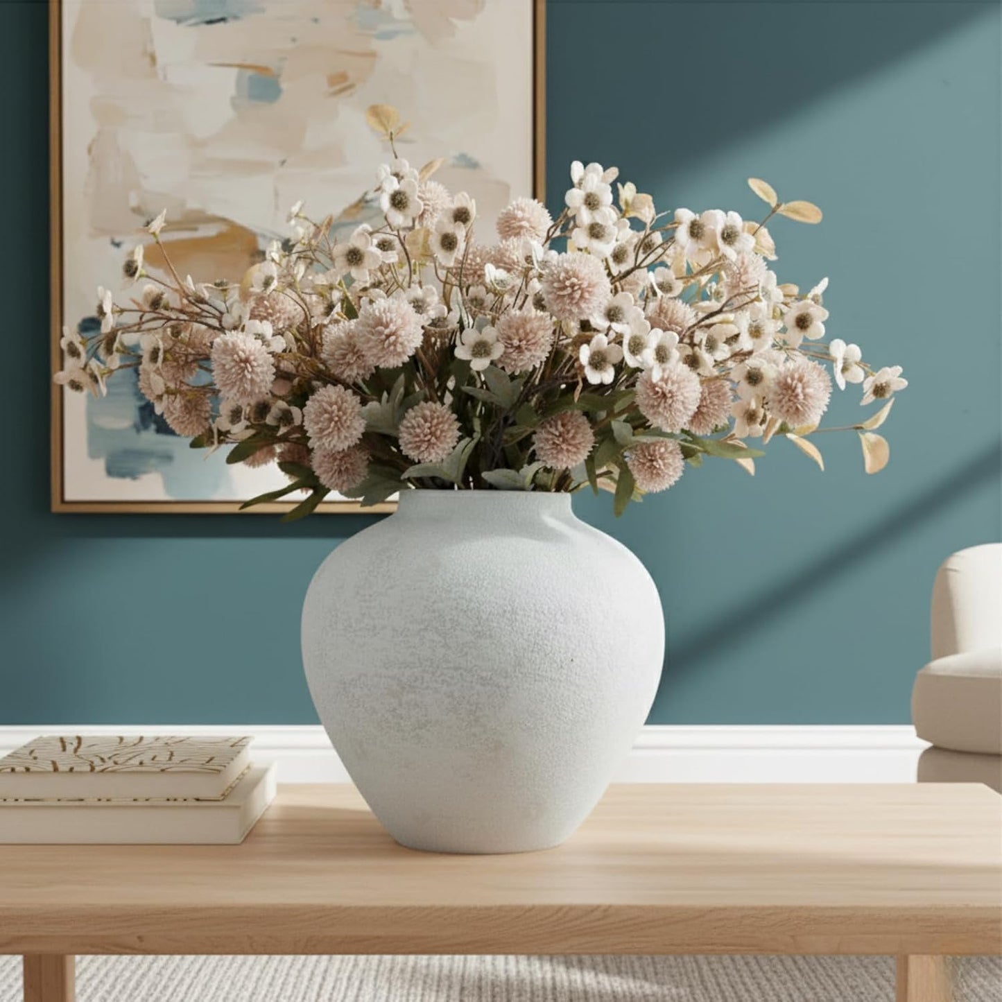 White Rustic Large Round Vase / White Large Round / 11 Inch