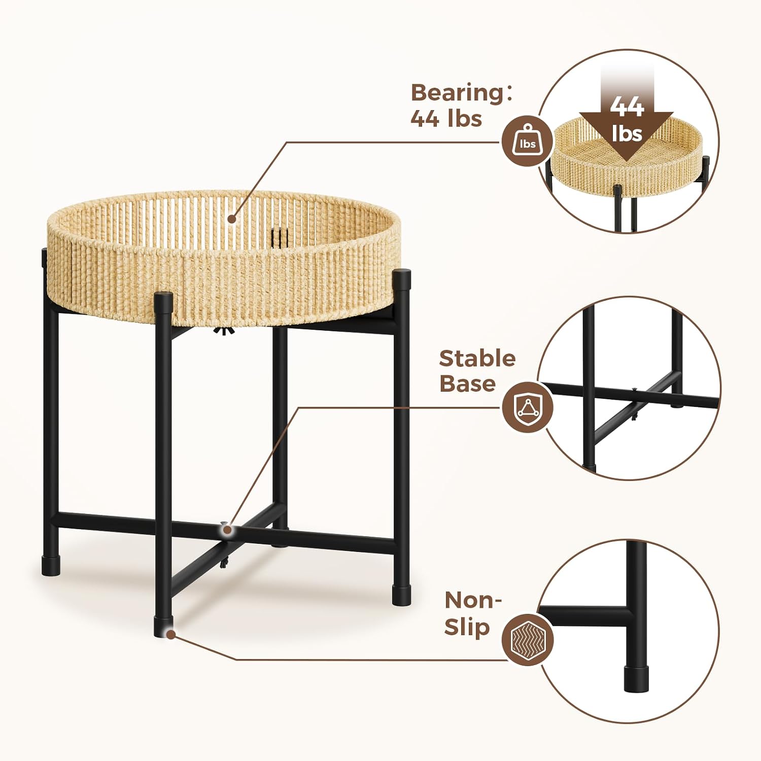 Bamworld Rattan Plant Stand Indoor Boho Plant Table for Large Plants Single Plant Stool Plant Holder for Living Room